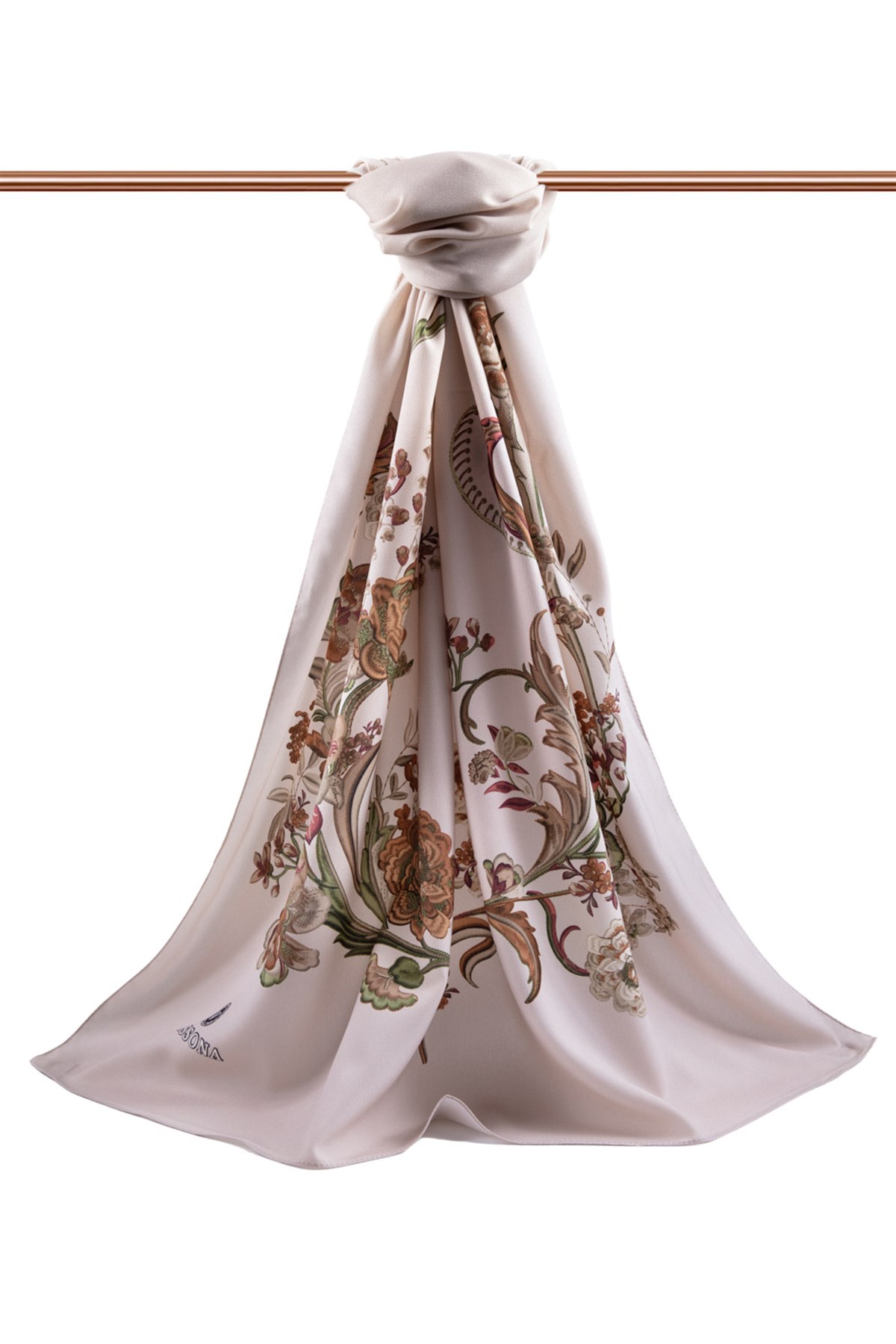 KREP NAKIŞ ÇİÇEK DESENLİ BEJ RENKLİ 75X195 KIRIŞMAZ ŞAL