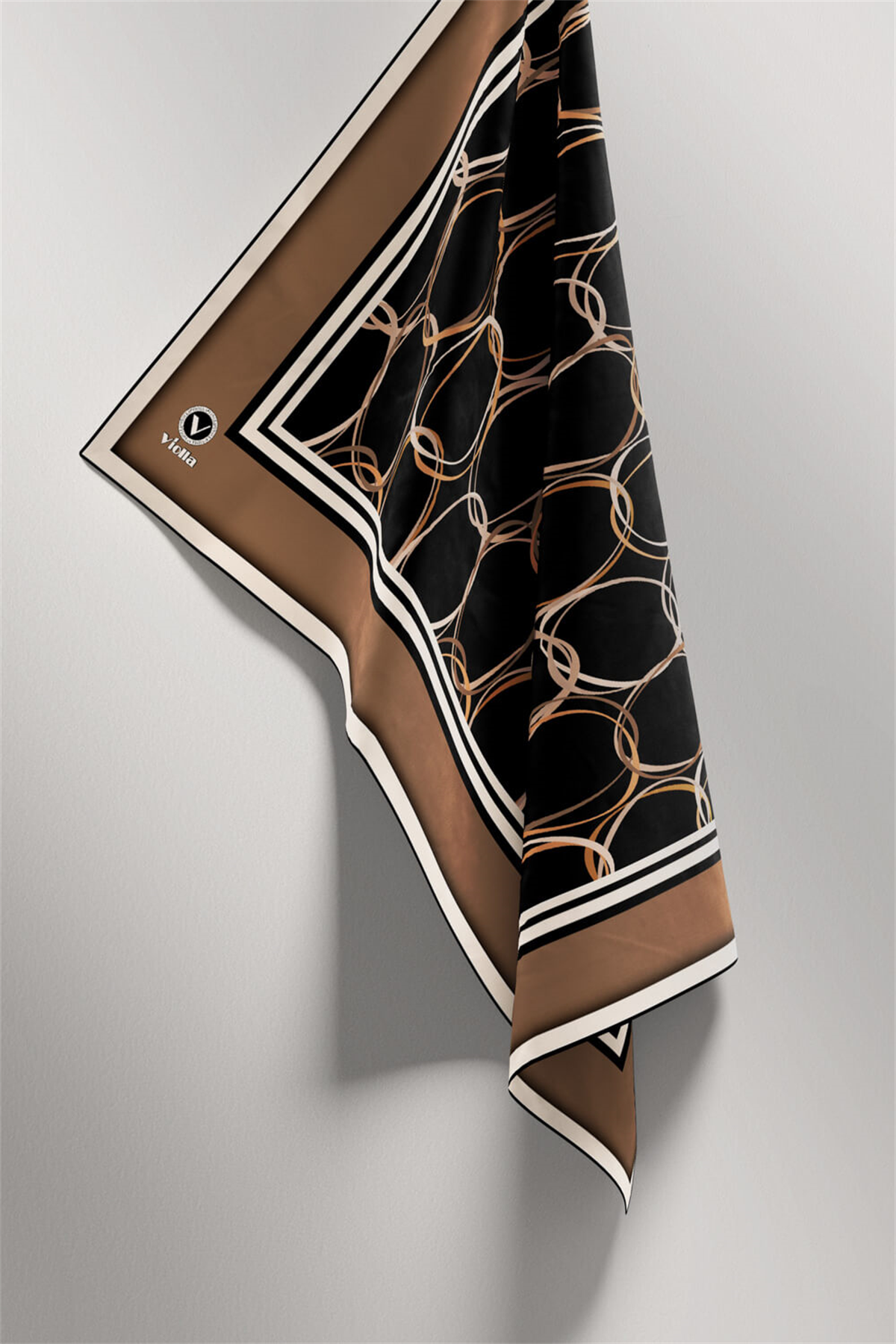 Twill Halka Desenli Bej Renkli 90x90 Eşarp (İpek İçermez) Kenar Dikiş Şekli El Dikişli