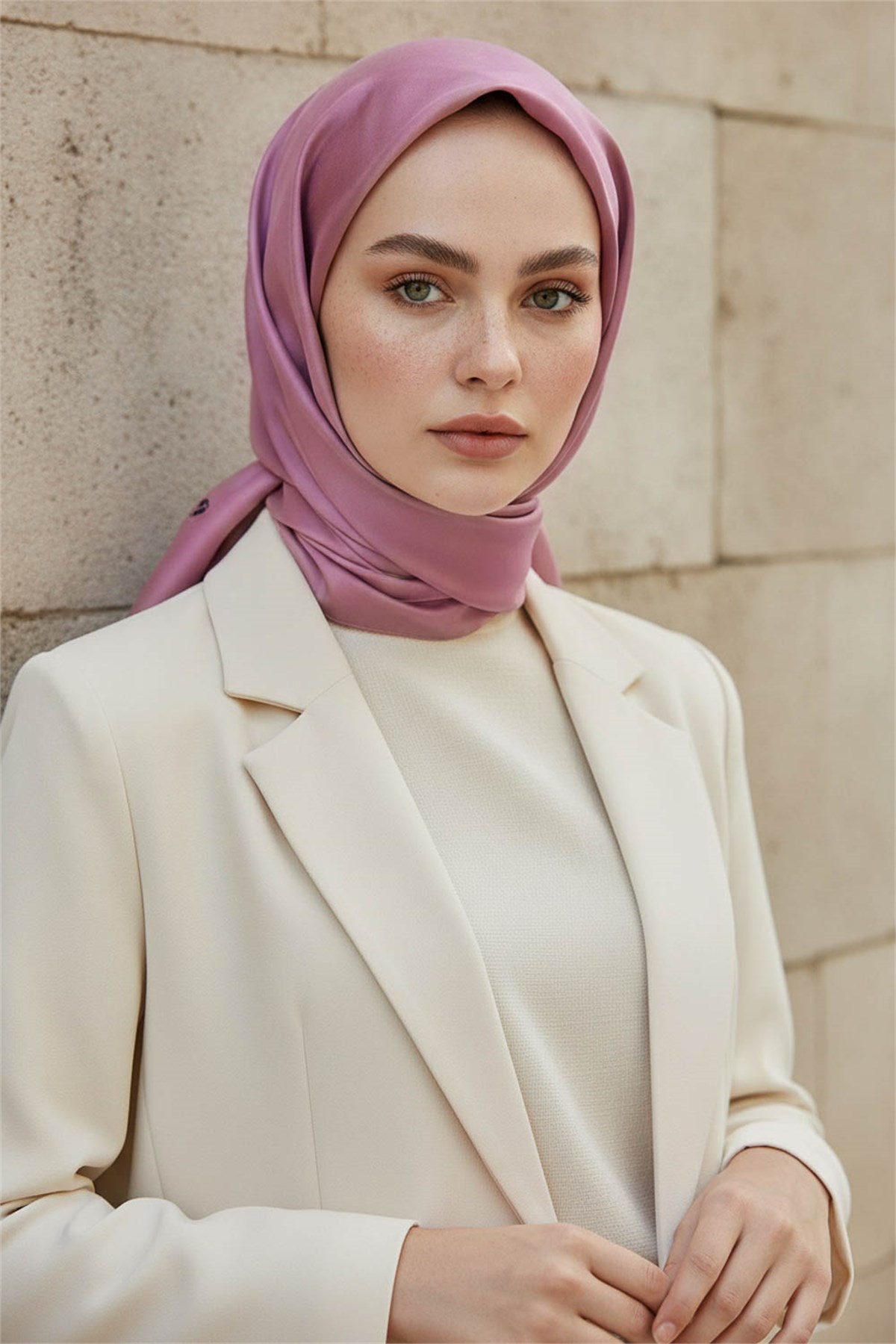 Viskon Twill İpek Eşarp 90x90 Pembe Düz Renk Az Hatalı El Dikişli Kadın Eşarp