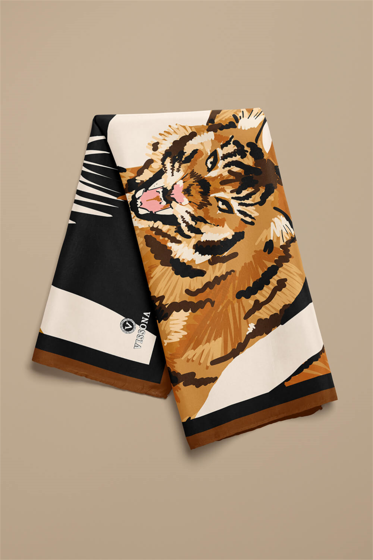 Saten İpek Kaplan Desenli Kadın Bandana