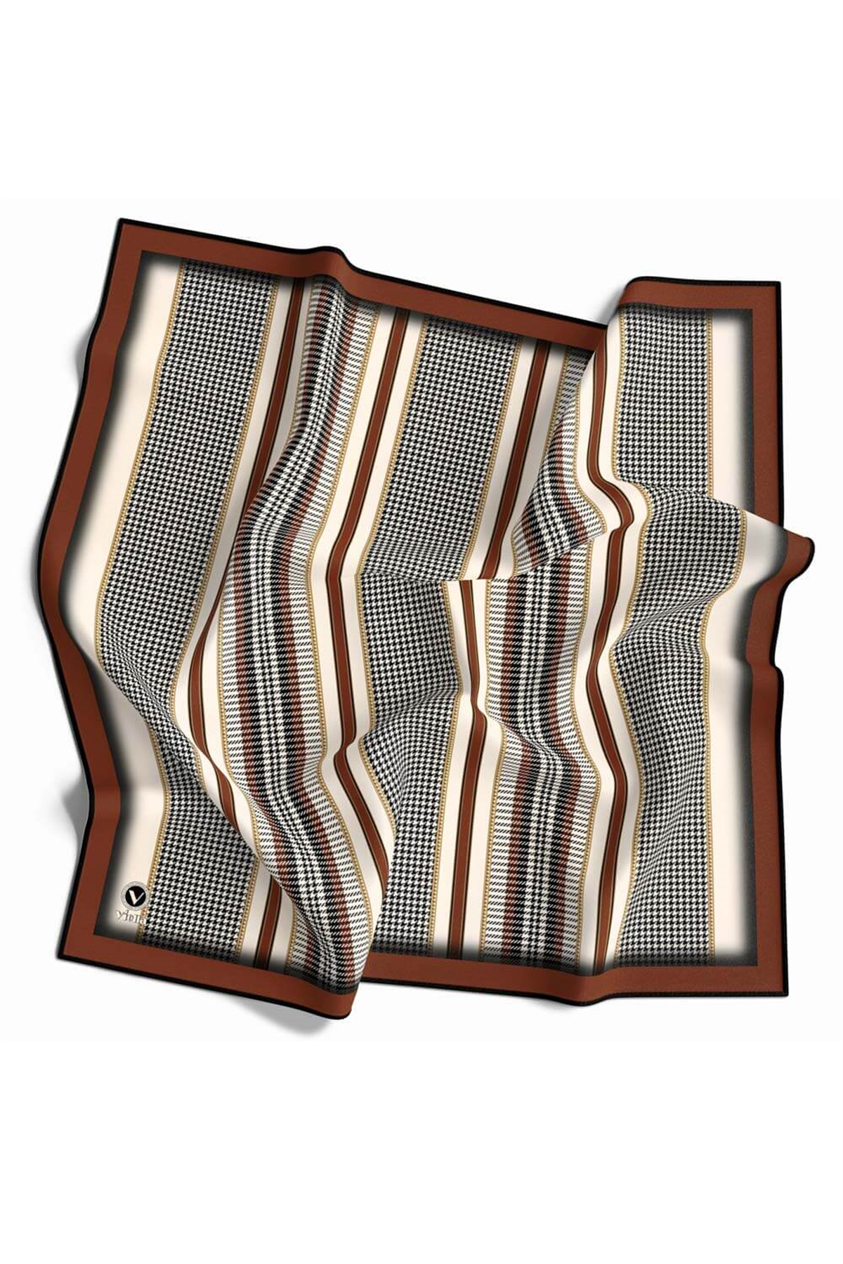 Twill Kazayaklı Şerit Desenli Taba Renkli 90x90 Eşarp (İpek İçermez) Kenar Dikiş Şekli El Dikişli