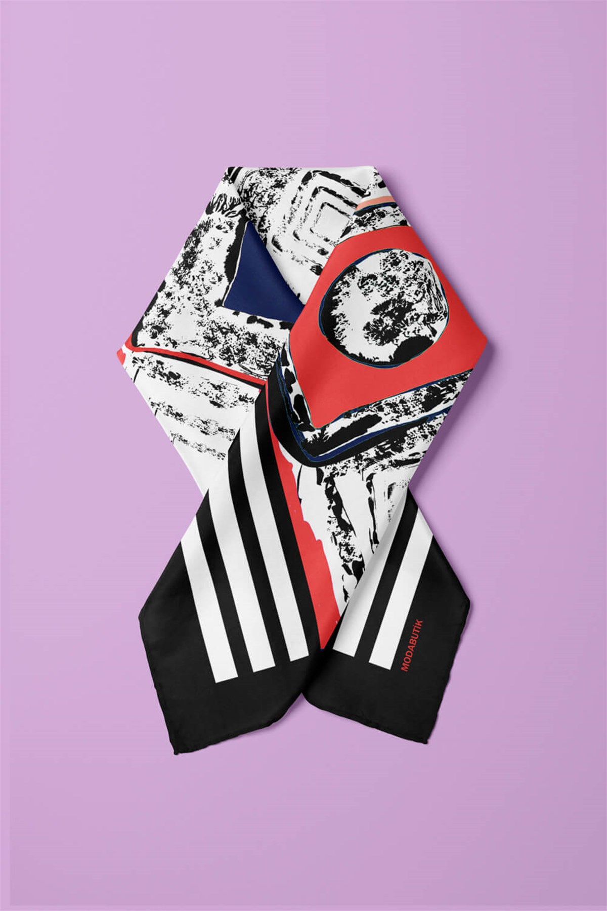 Kadın Kırmızı Sina Desenli 50x50 Bandana DG1030-22
