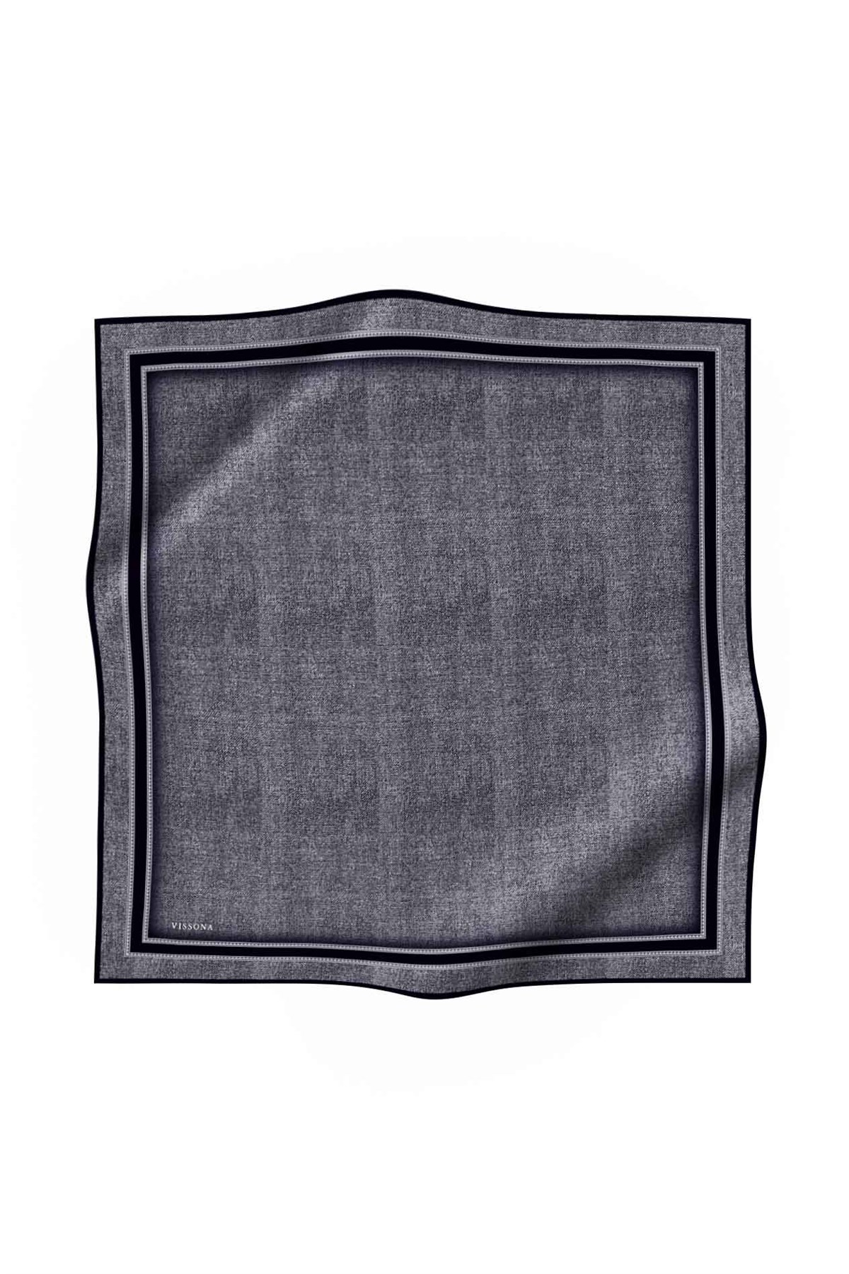 % 57 İPEK % 43 VİSKON Twill İpek Dokulu Şerit Desenli Siyah - Gri Renkli 90x90 Eşarp Dikim Şekli : El Dikişi