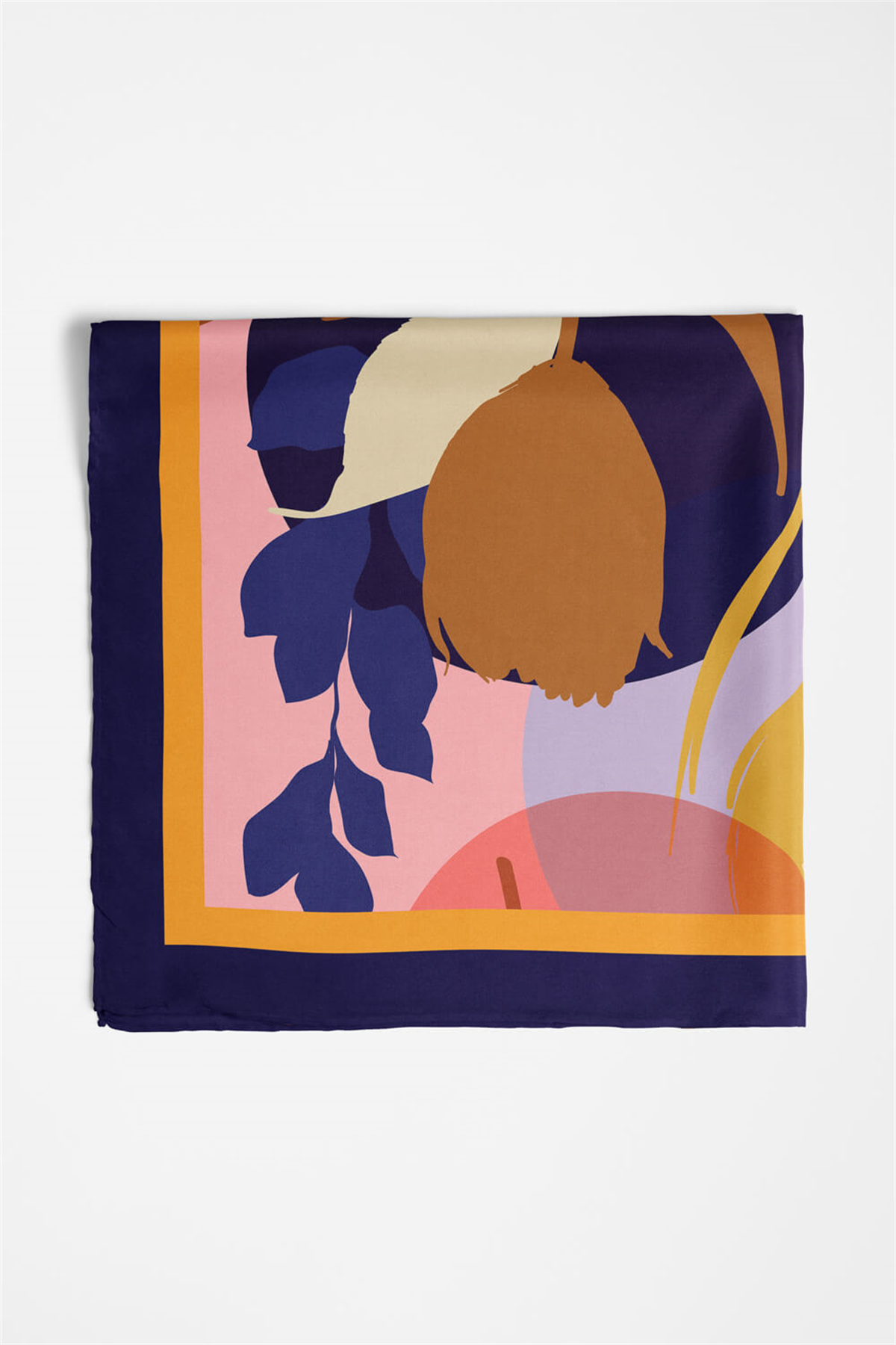 Z23 Kadın Kahverengi Krem Lale Desenli 50x50 Bandana - DG0887