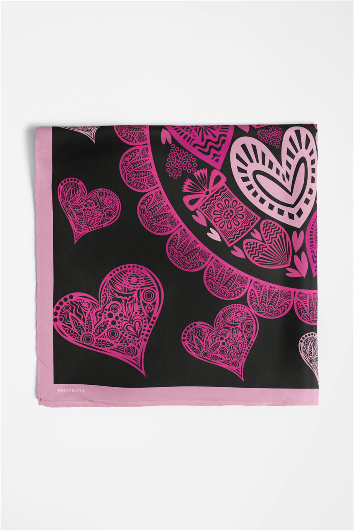 D103 Kadın Kalp Desenli Bandana 50x50 Pembe DG0296-22