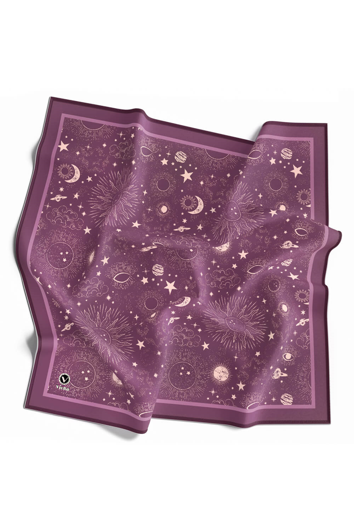 Twill Galaksi Desenli Lila Renkli 90x90 Eşarp (İpek İçermez) Dikim Şekli : El Dikişi