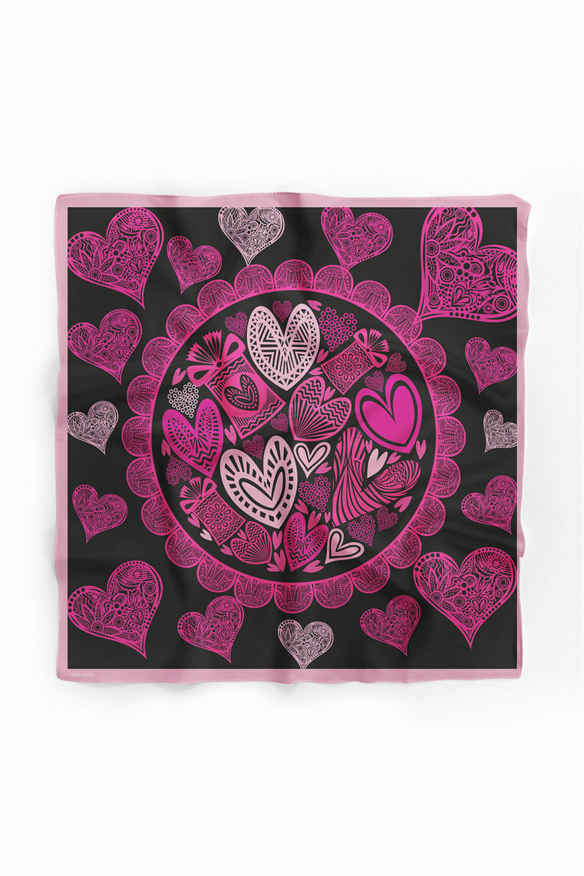 D103 Kadın Kalp Desenli Bandana 50x50 Pembe DG0296-22
