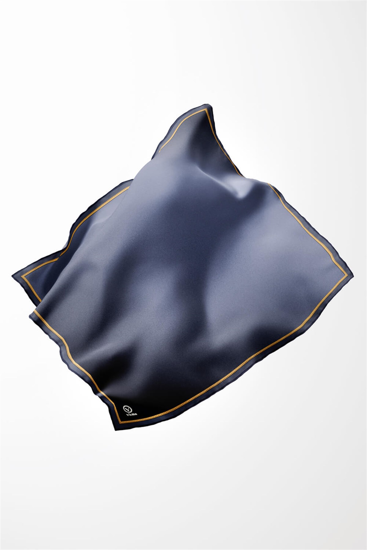 Twill Degrade Desenli İndigo Renkli 90x90 Eşarp (İpek İçermez) Kenar Dikiş Şekli El Dikişli