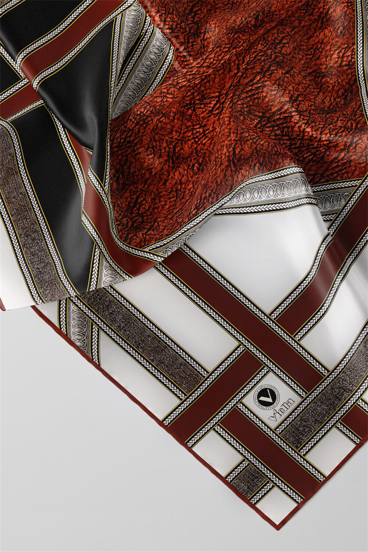 Twill Bordür Taş Desenli Taba Renkli 90x90 Eşarp (İpek İçermez) Kenar Dikiş Şekli El Dikişli