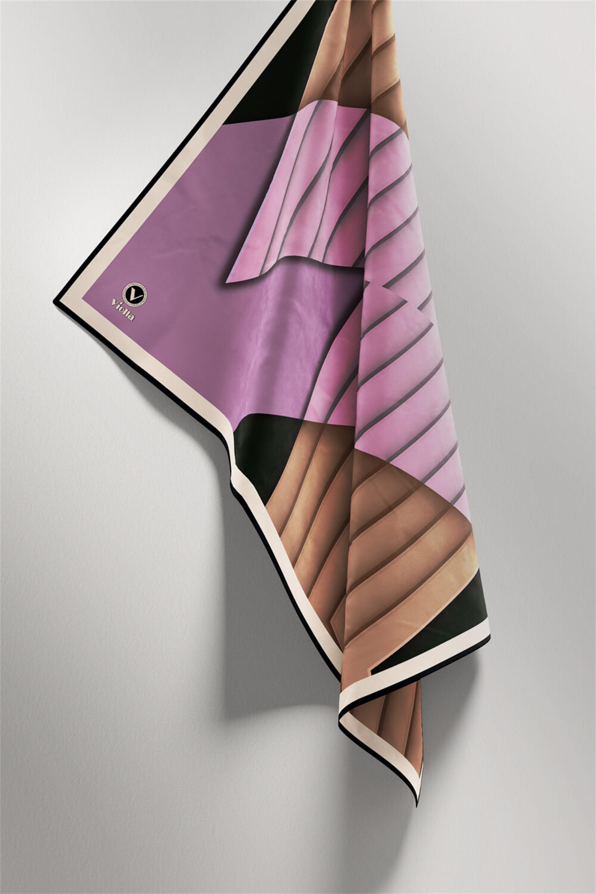 Rayon Zikzak Çizgi Desenli Lila Renkli 90x90 Eşarp (İpek İçermez) Dikim Şekli : El Dikişi