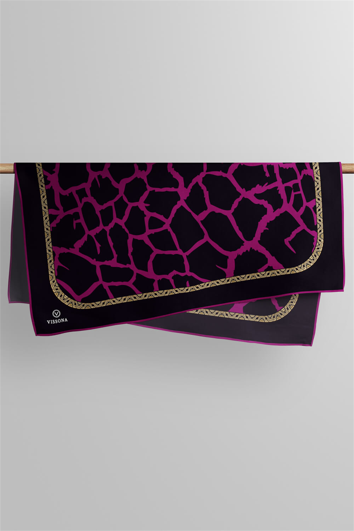 %100 Twill Taş Desenli Mürdüm - Siyah Renkli 90x90 Eşarp Dikim Şekli: El Dikişi