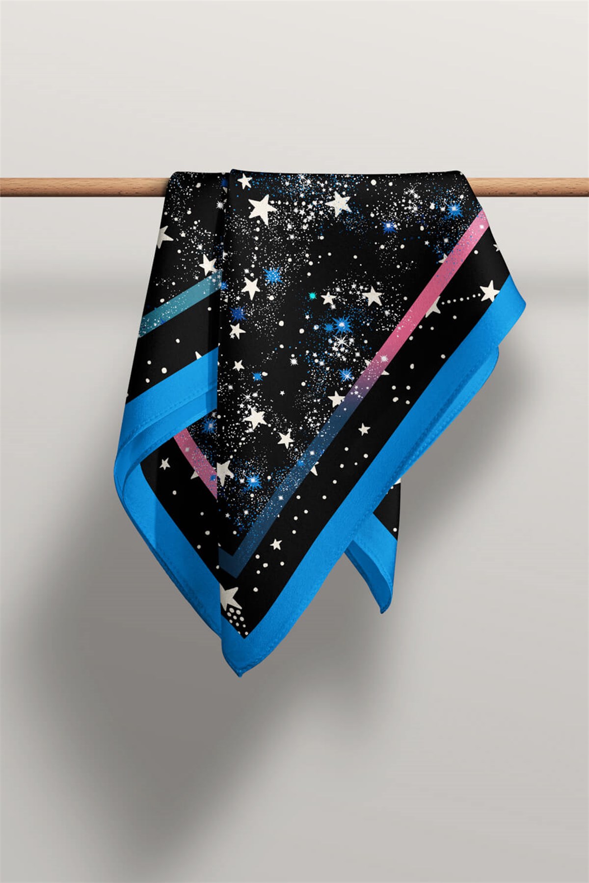 Violla F29 Kadın Mavi Siyah Yıldız Desenli 50x50 Bandana HYL DG01262-22