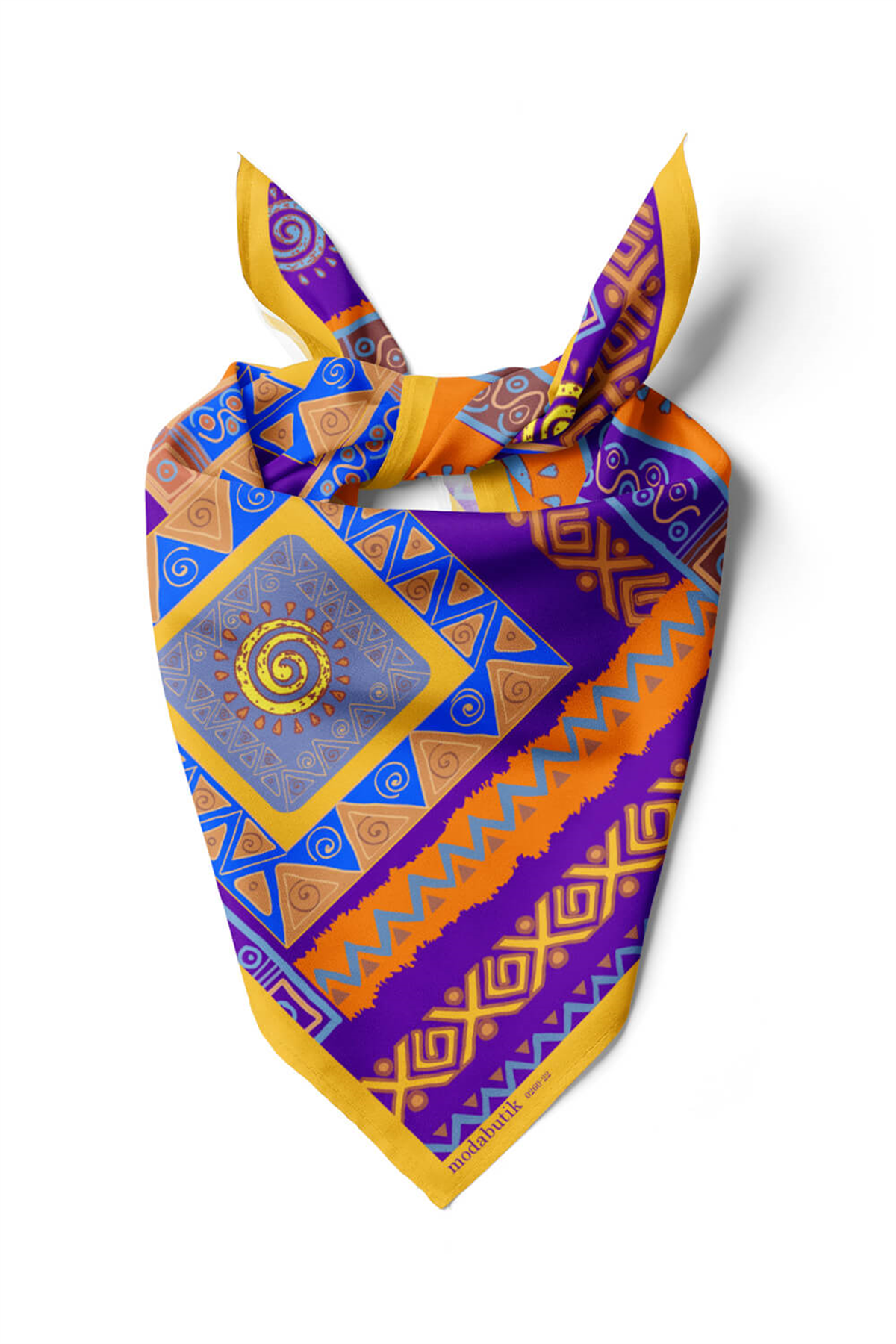 B83 Kadın Etnik Desenli Bandana 50x50 Mor DG0260-22 Snz
