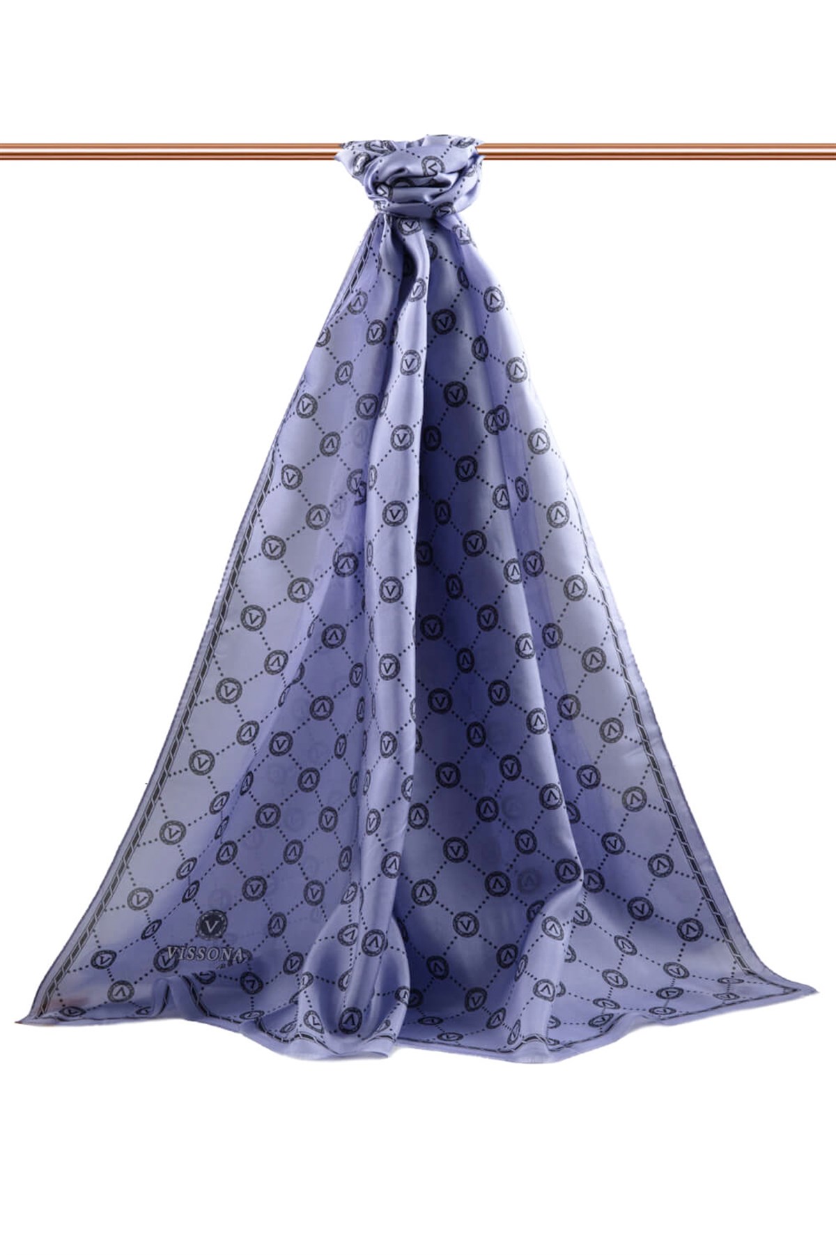 % 100 İpek V Logo Desenli Lila Renkli 90x210 Şal