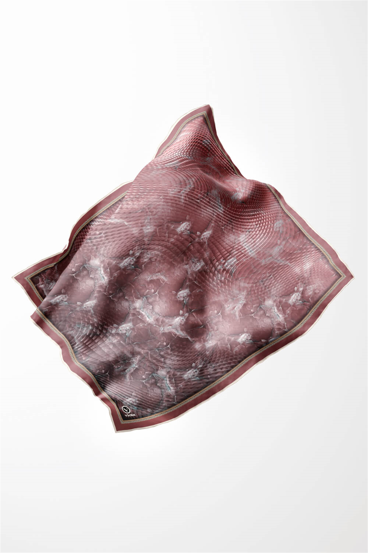 Twill Batik Desenli Pudra Renkli 90x90 Eşarp (İpek İçermez) Kenar Dikiş Şekli El Dikişli