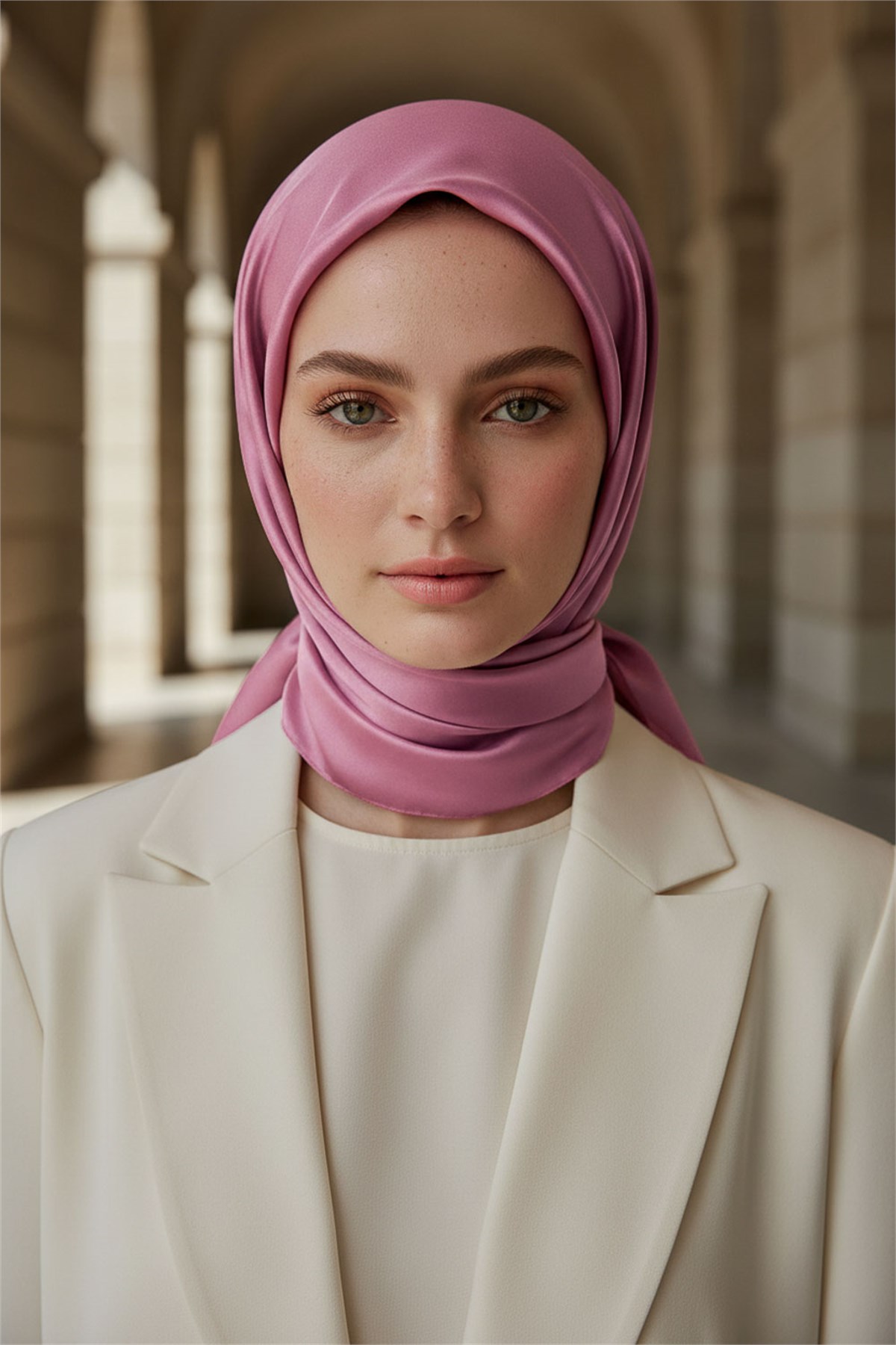 Viskon Twill İpek Eşarp 90x90 Pembe Düz Renk Az Hatalı El Dikişli Kadın Eşarp
