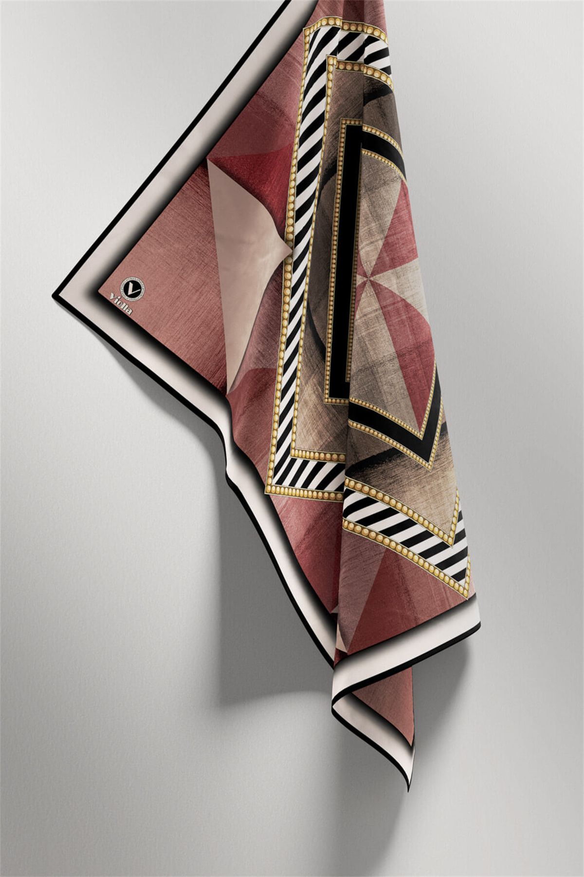 Twill Eskitme Desenli Bordo Renkli 90x90 Eşarp (İpek İçermez) Kenar Dikiş Şekli El Dikişli