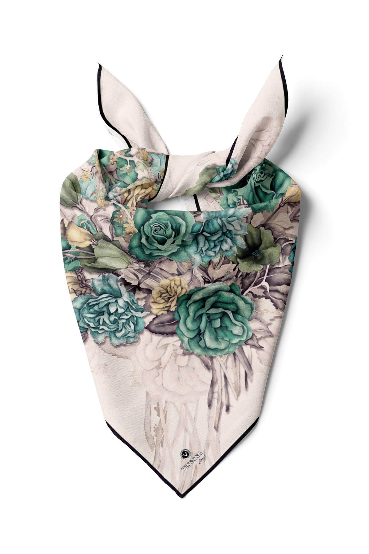 %100 İpek Kadın Desenli Bandana 80x80