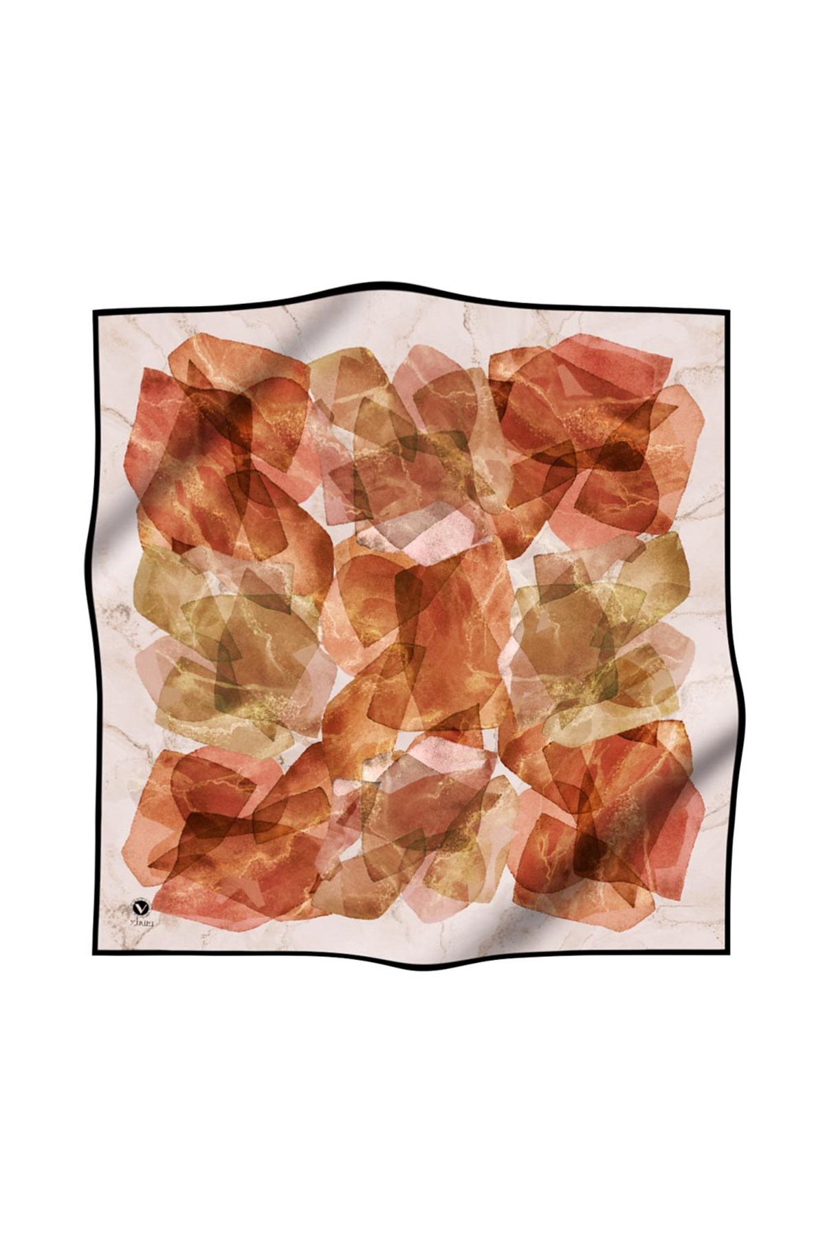 Twill Mermer Efektli Geometrik Desenli Taba - Gold Renkli 90x90 Eşarp (İpek İçermez) Dikim Şekli : El Dikişi