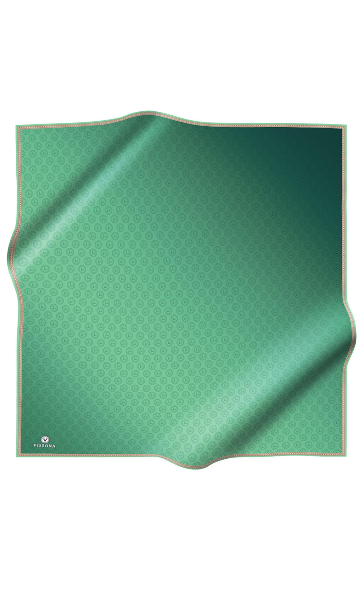 % 57 İPEK % 43 VİSKON Twill İpek Monogram Desenli Zümrüt Yeşili Renkli 90x90 Eşarp Dikim Şekli : El Dikişi