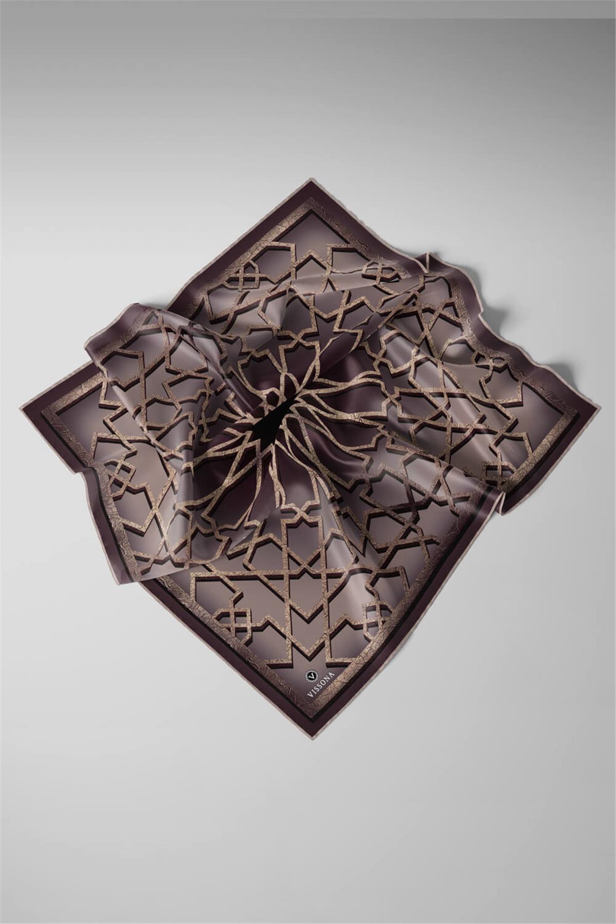 %100 Twill Türk Motifi  Desenli Taş Renkli 90x90 Eşarp Dikim Şekli: El Dikişi