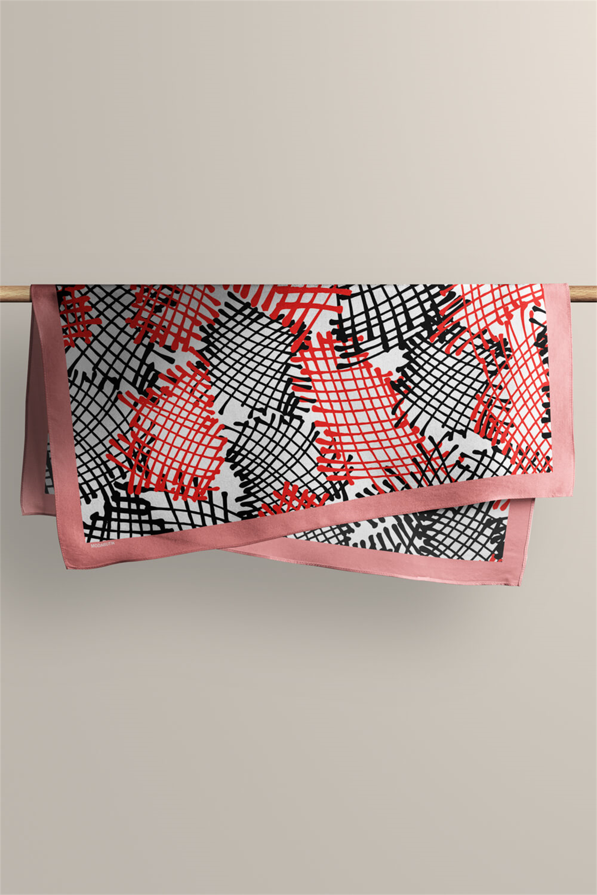 Y58 Kadın Kare Desenli Bandana 50x50 Siyah Kırmızı DG0129-22