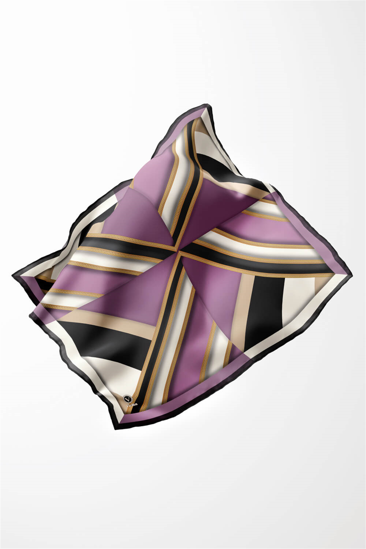 Twill Geometrik Desenli Lila Renkli 90x90 Eşarp (İpek İçermez) Dikim Şekli : El Dikişi