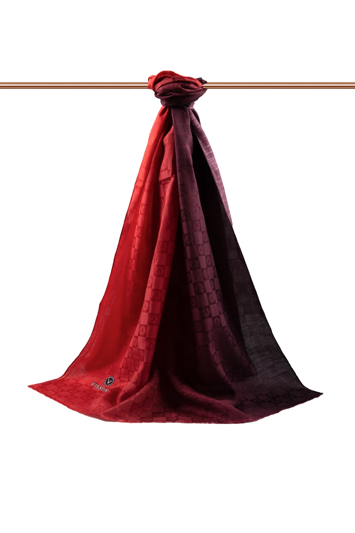 Vissona %57 İPEK %43 PAMUK Degrade Desenli Bordo Renkli Şal -  70x190 Dikiş Tipi İtalyan Dikişli