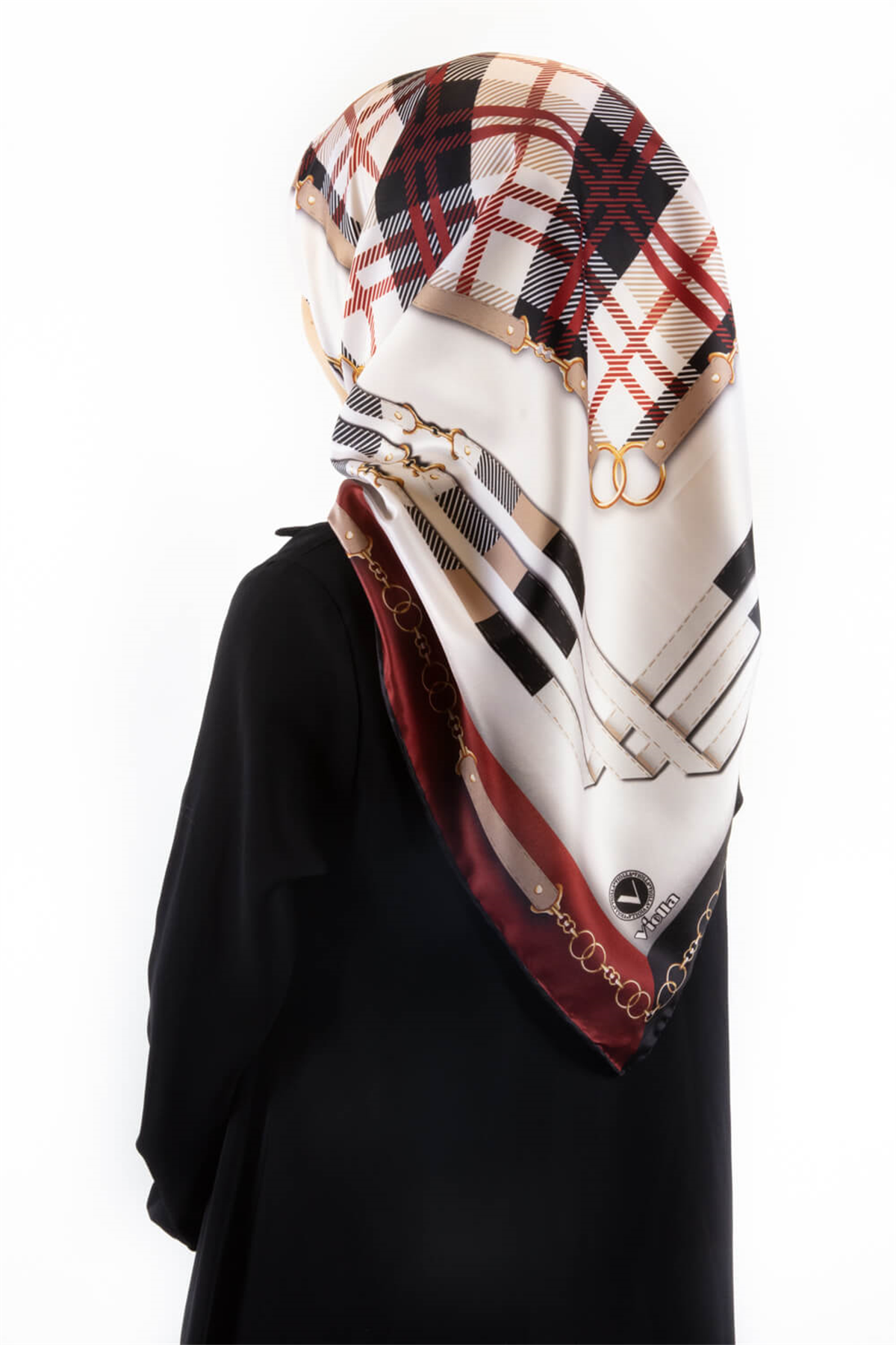 Twill Ekoseli Ve Zincir Desenli Bordo Renkli 90x90 Eşarp (İpek İçermez) Dikim Şekli : El Dikişi
