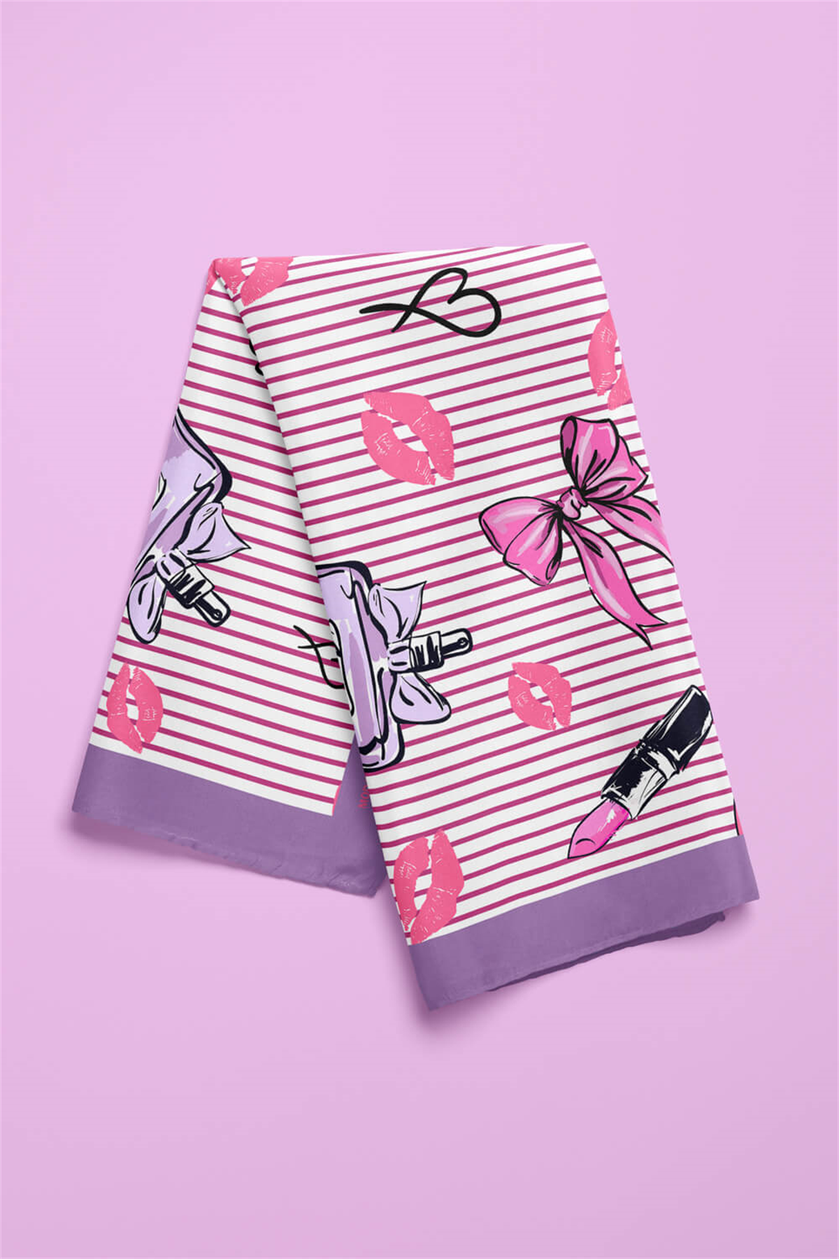 V21 Kadın Aşk Desenli Bandana 50x50 Pembe DG0444-22