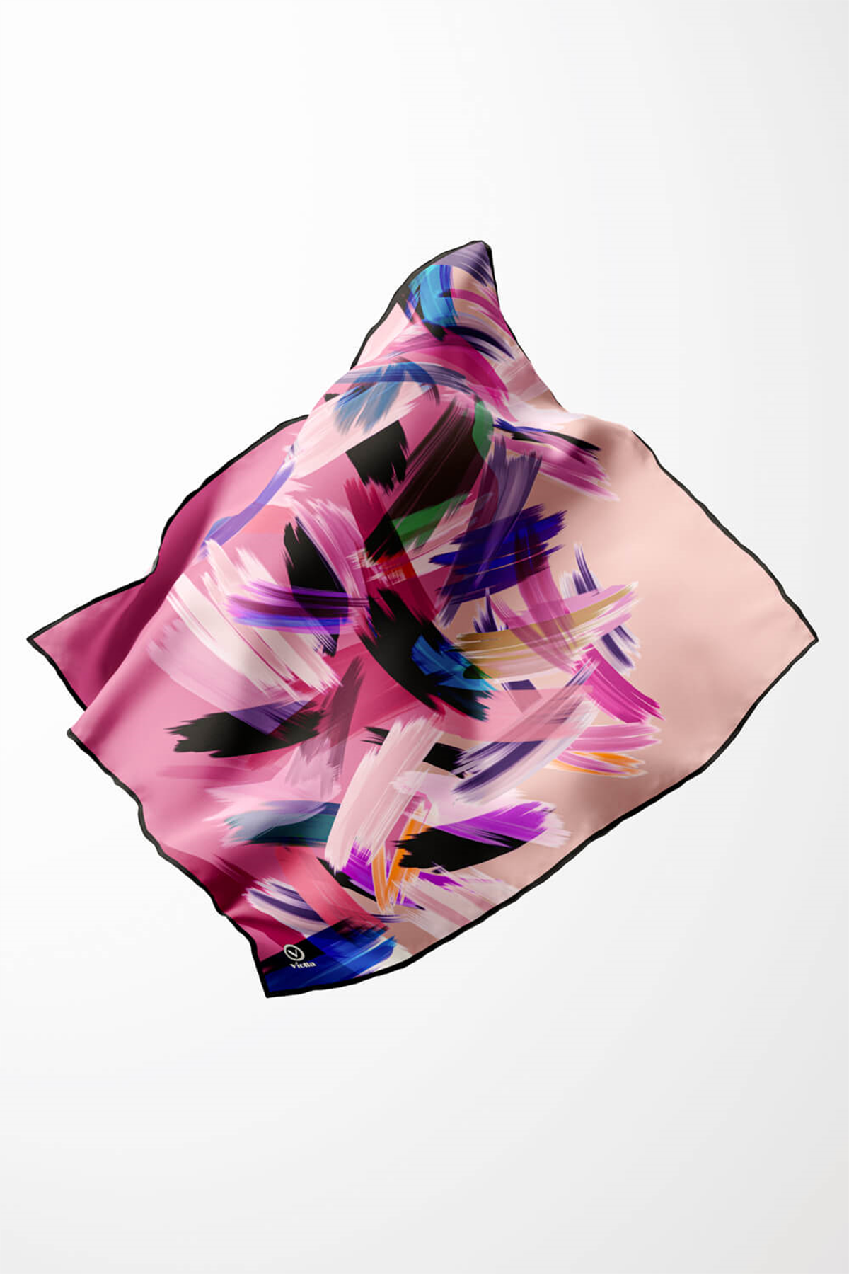 Twill Fırça Desenli Pembe Renkli 90x90 Eşarp (İpek İçermez) Kenar Dikiş Şekli El Dikişli