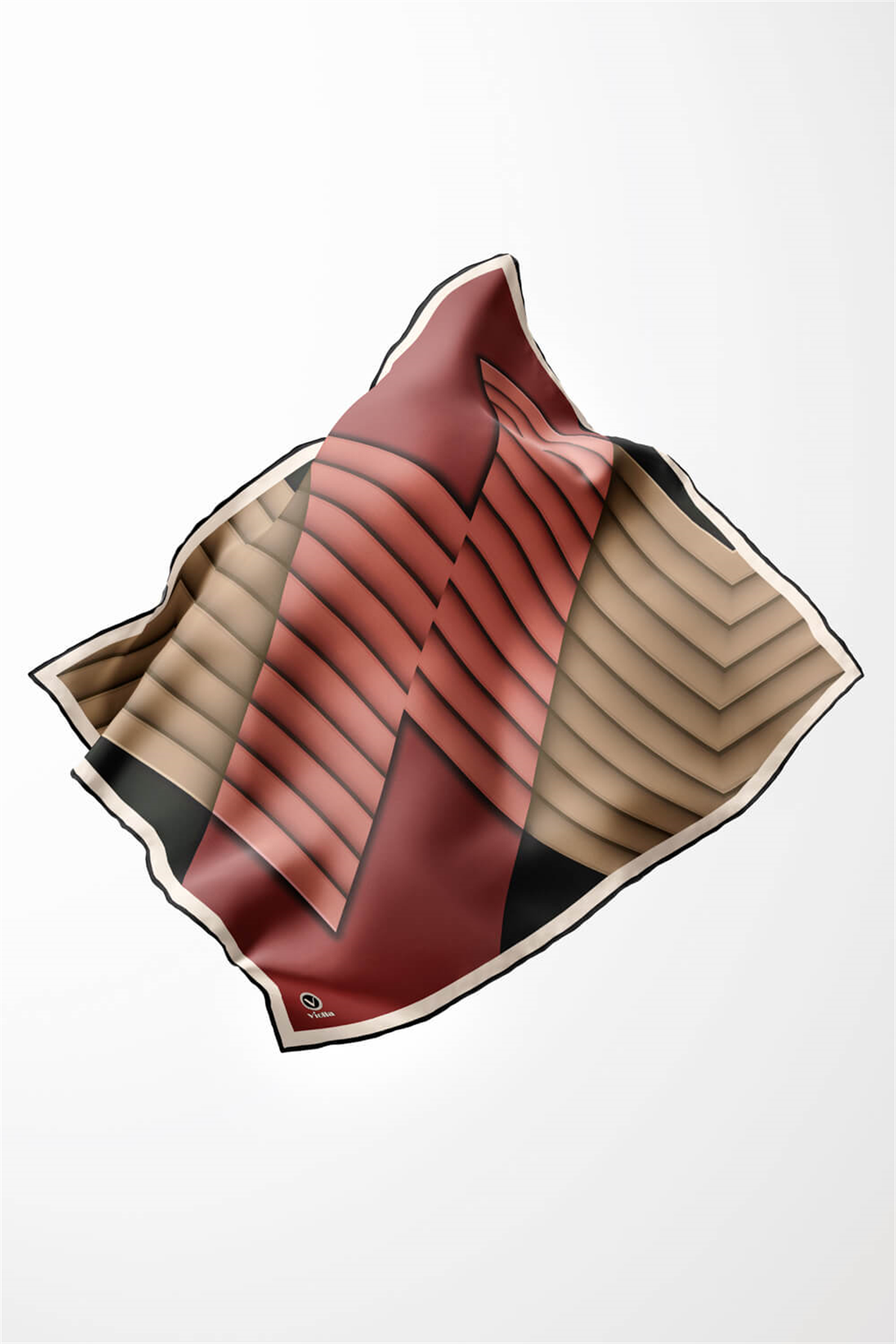 Rayon Zikzak Çizgi Desenli Gül Kurusu Renkli 90x90 Eşarp (İpek İçermez) Dikim Şekli : El Dikişi