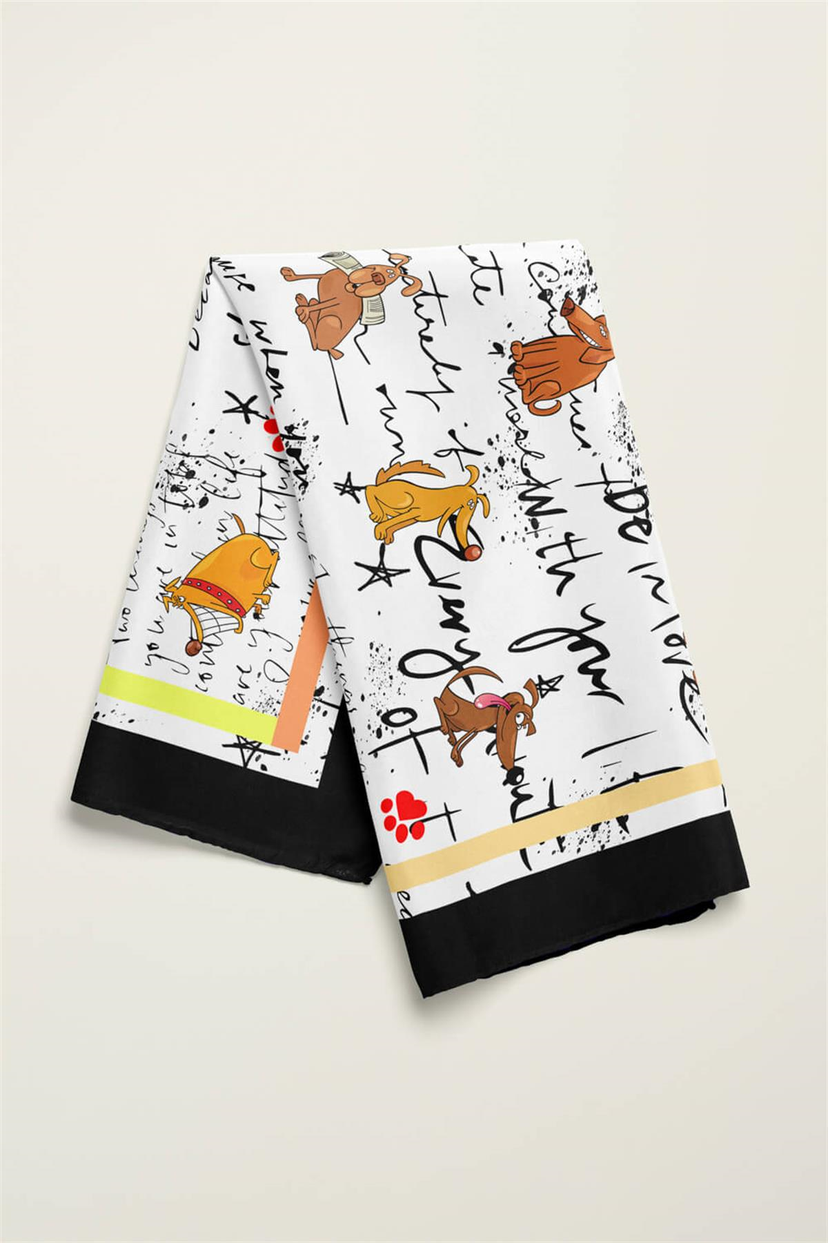 H22 El Yazısı Desenli Sarı Turuncu Köpek Bandanası DG5479 45x45