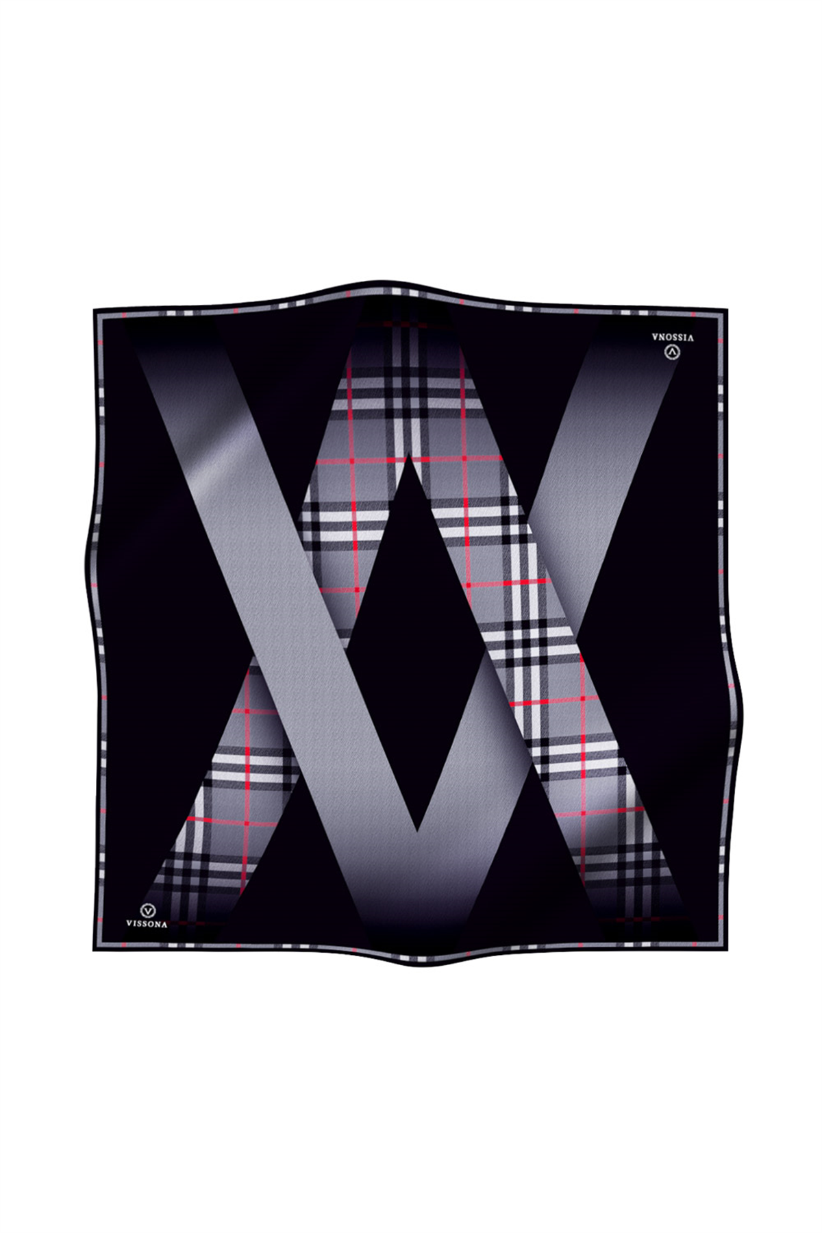 % 57 İPEK % 43 VİSKON Twill İpek Ekose Desenli Gri - Siyah Renkli 90x90 Eşarp Dikim Şekli : El Dikişi