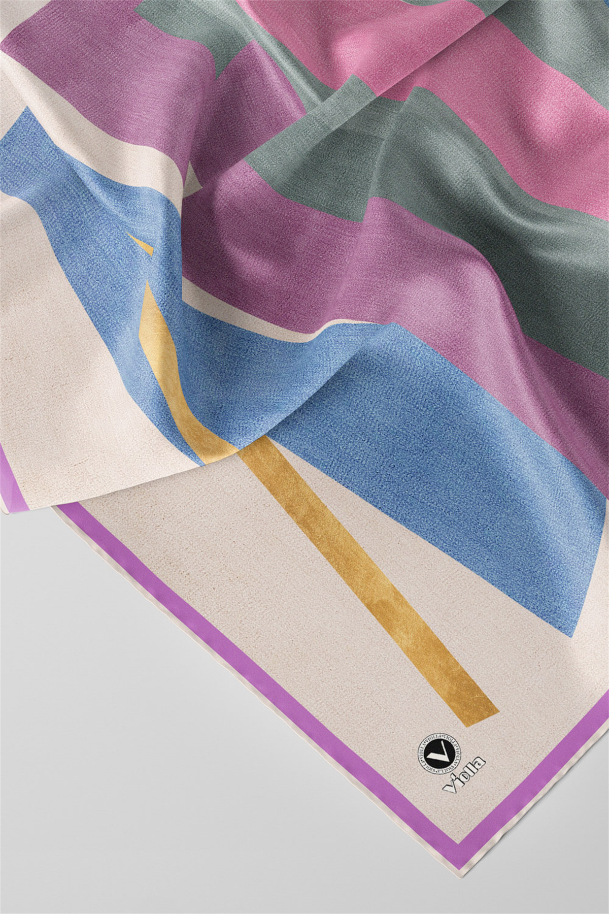 Twill Geometrik Desenli Pembe Renkli 90x90 Eşarp (İpek İçermez) Kenar Dikiş Şekli El Dikişli