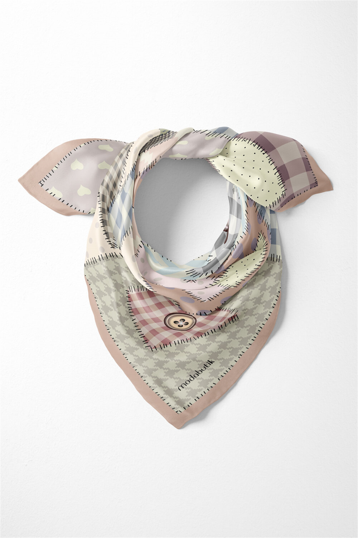 E104 Modabutik Patchwork Love Desenli Bandana