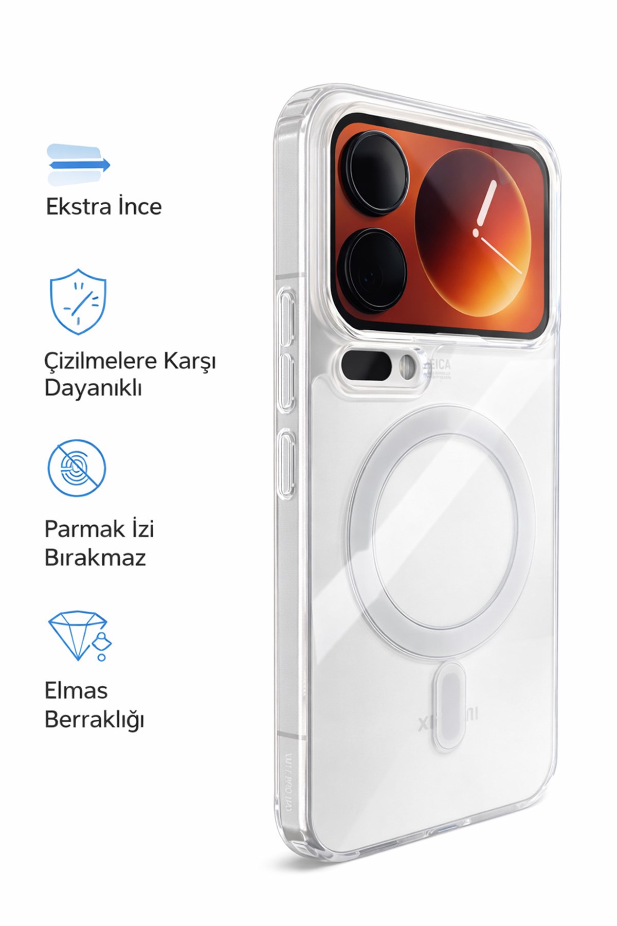 Mi 17 Pro Uyumlu Kamera Korumalı Magsafe Wireless Şarj Özellikli Lüks Şeffaf Silikon Telefon Kılıfı