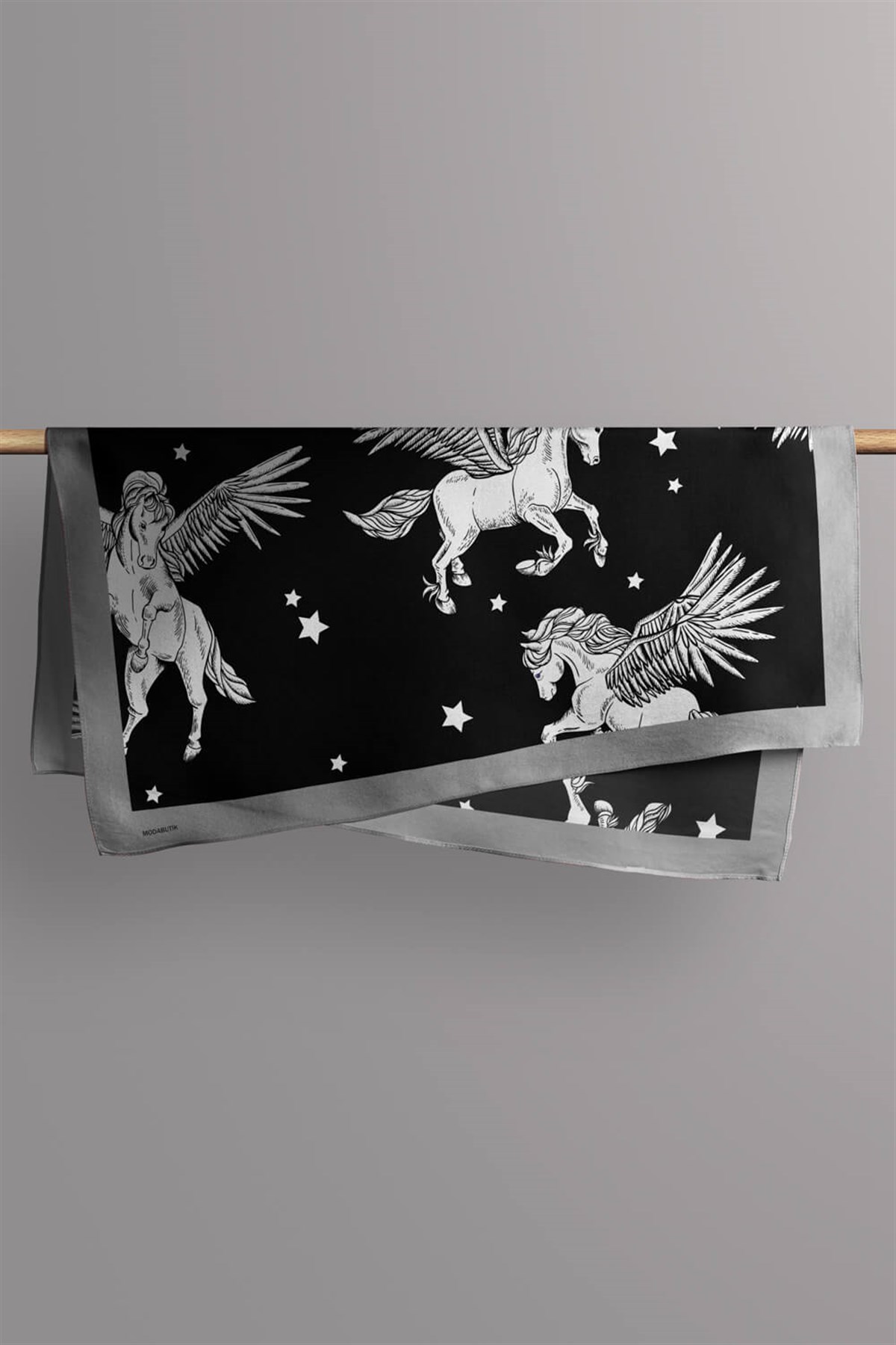 Violla H1 Kadın Pegas Desenli Bandana 50x50 Siyah Beyaz DG0381-22