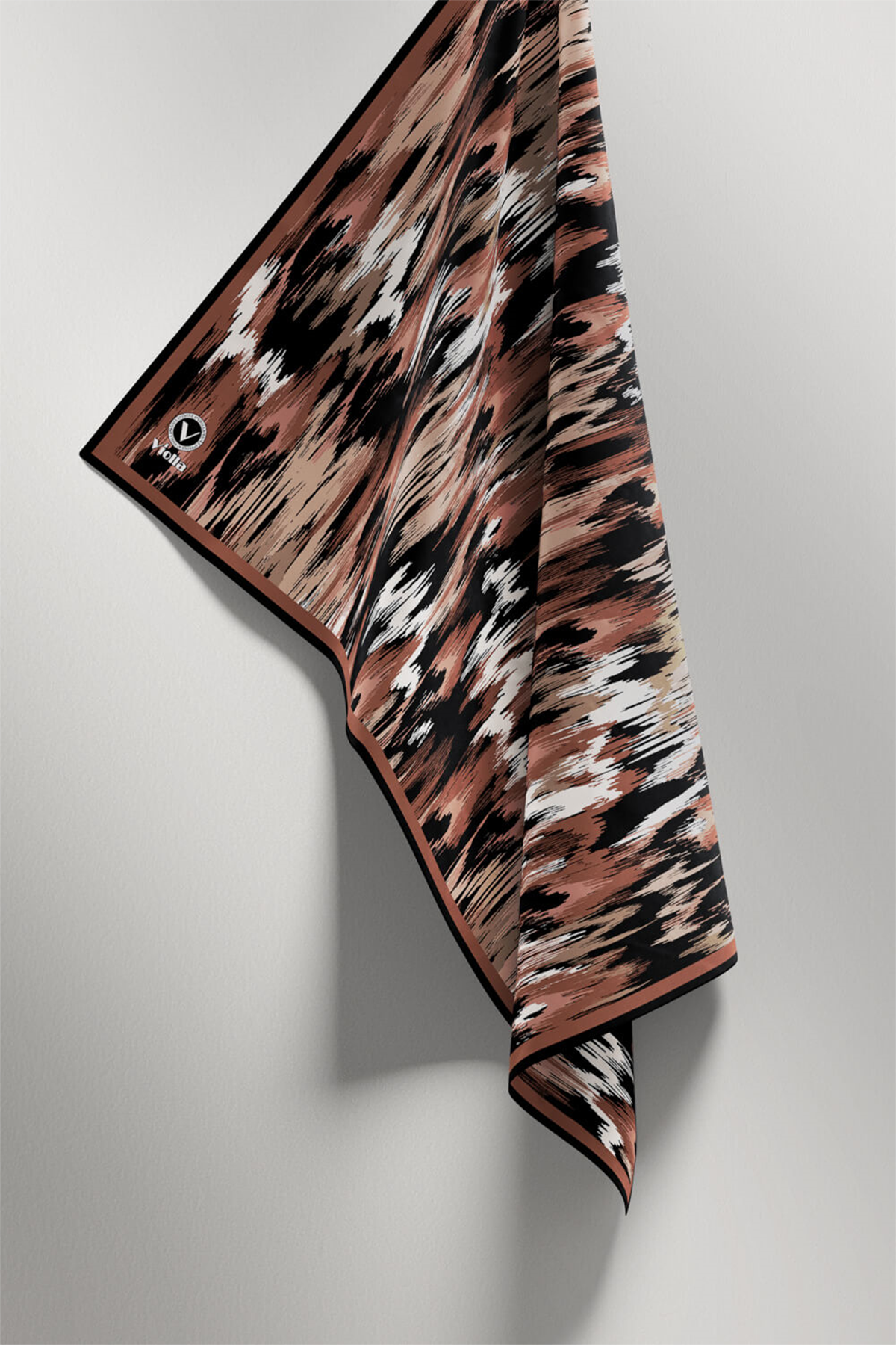 Twill Fırça Desenli Bakır Renkli 90x90 Eşarp (İpek İçermez) Kenar Dikiş Şekli El Dikişli