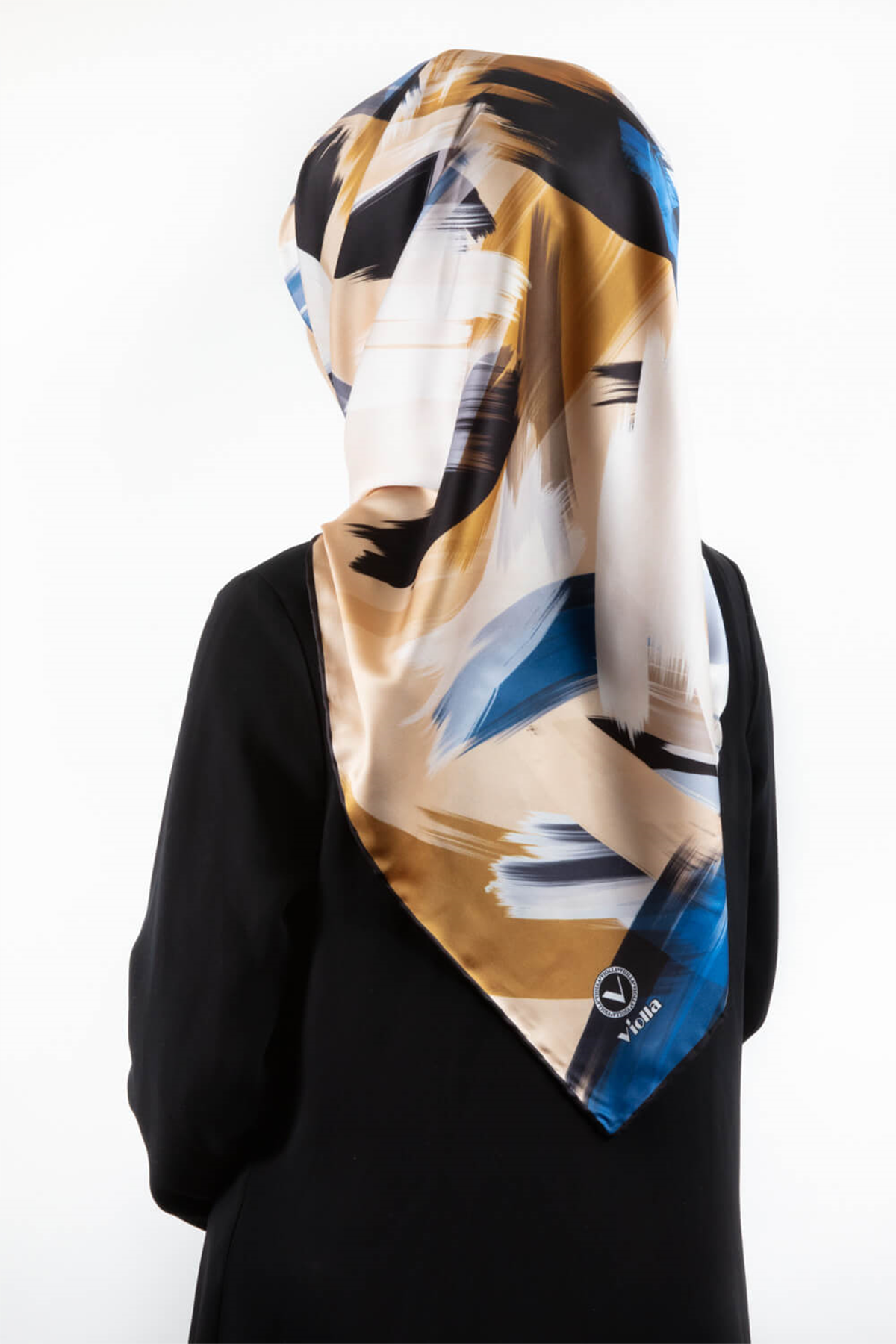 Twill Fırça Desenli Bebe Mavisi Renkli 90x90 Eşarp (İpek İçermez) Kenar Dikiş Şekli El Dikişli