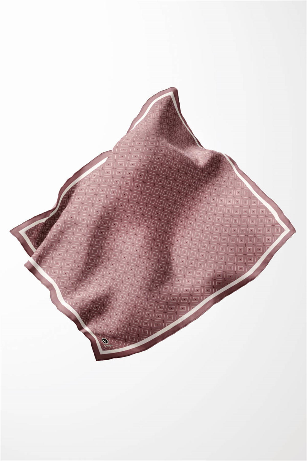 Twill Çıtır Geometrik Desenli Pudra Renkli 90x90 Eşarp (İpek İçermez) Kenar Dikiş Şekli El Dikişli