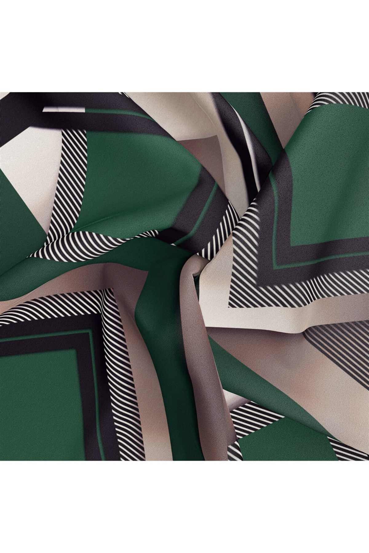 %100 Twill İpek Zebra Desenli Zümrüt Yeşili - Siyah Renkli 90x90 Eşarp Dikim Şekli : El Dikişi