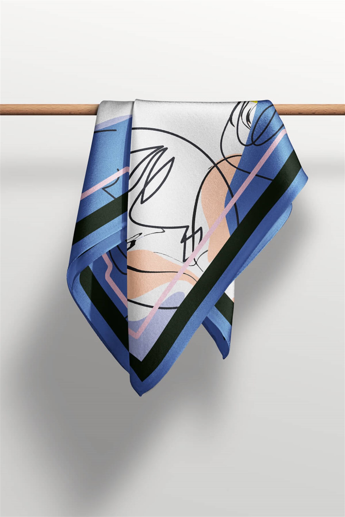 A57 Kadın Turuncu Beyaz Silüet Desenli 50x50 Bandana HYL DG01438-22