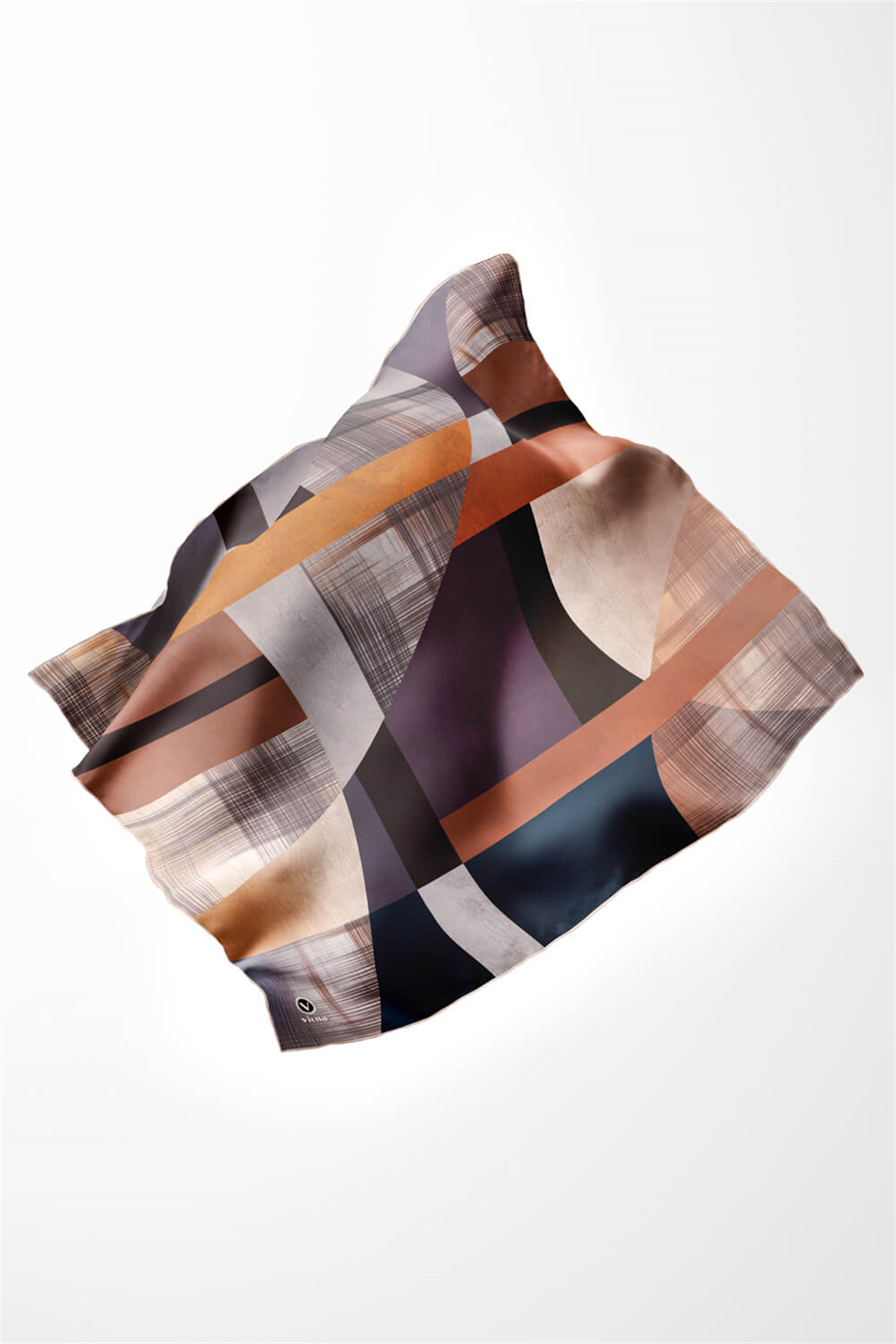 Twill Geometrik Desenli Lila Renkli 90x90 Eşarp (İpek İçermez) Kenar Dikiş Şekli El Dikişli