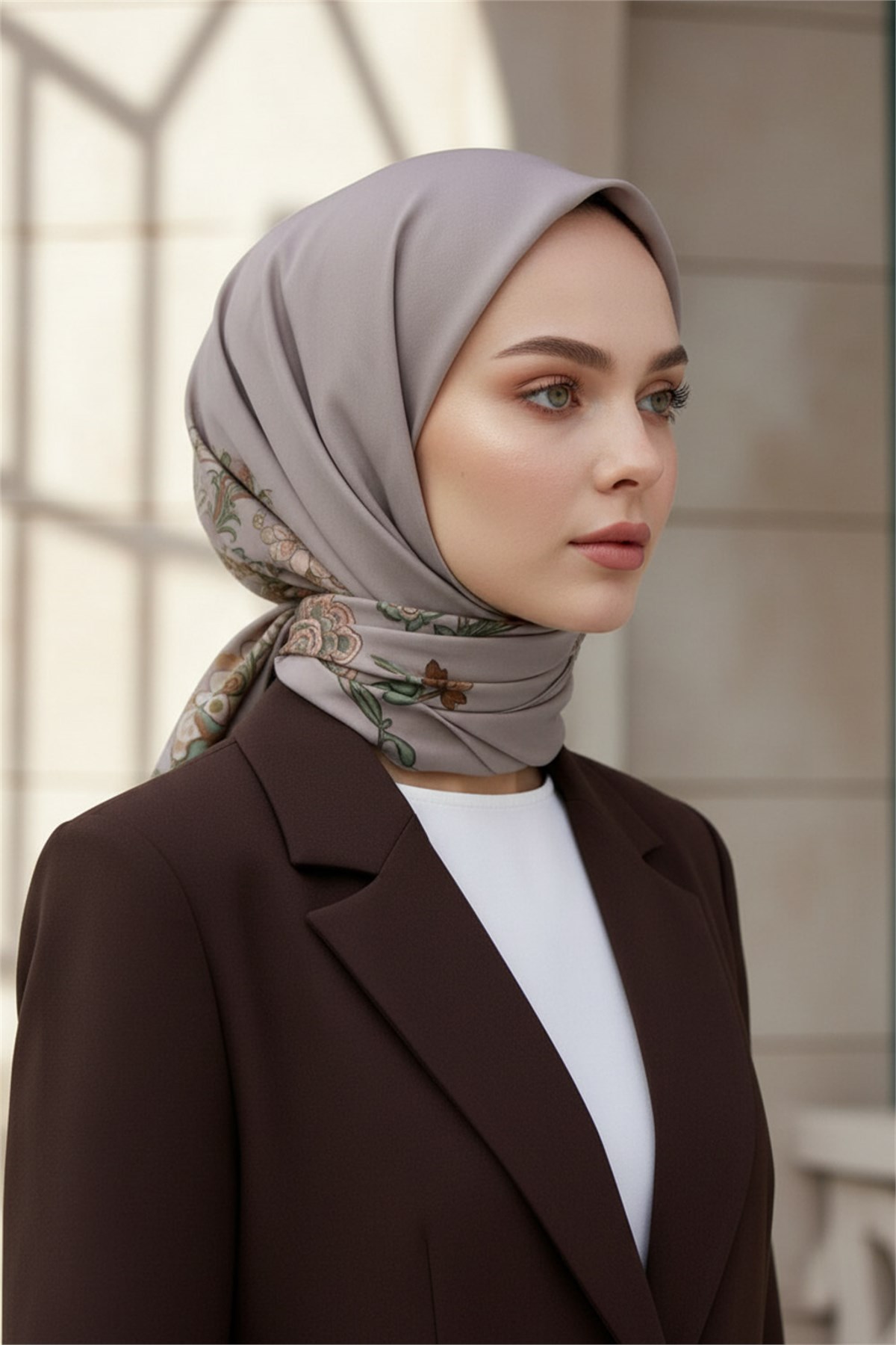 KREP NAKIŞ ÇİÇEK DESENLİ TAŞ RENKLİ 75X195 KIRIŞMAZ ŞAL