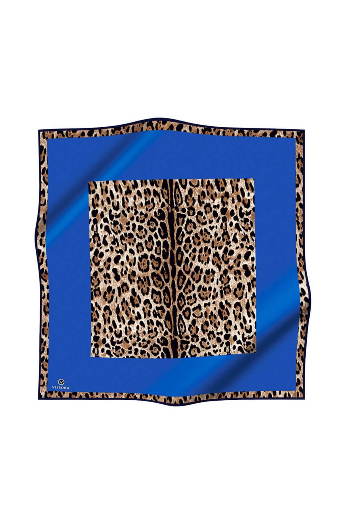 %100 Twill İpek Leopar Desenli Saks Renkli 90x90 Eşarp Dikim Şekli : El Dikişi