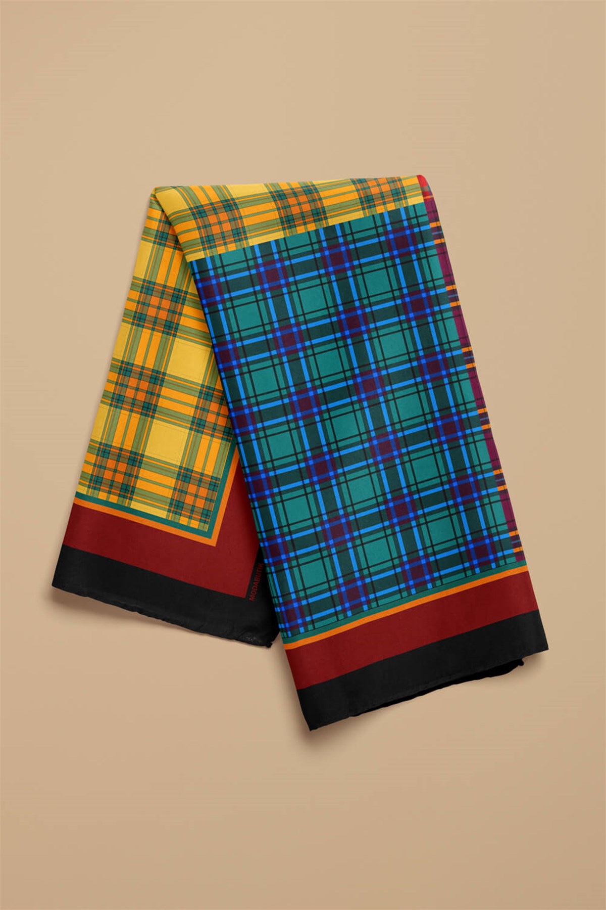 Violla G8 Kadın sarı kırmızı dörtlü ekose Desenli 50x50 Bandana DG01621-22