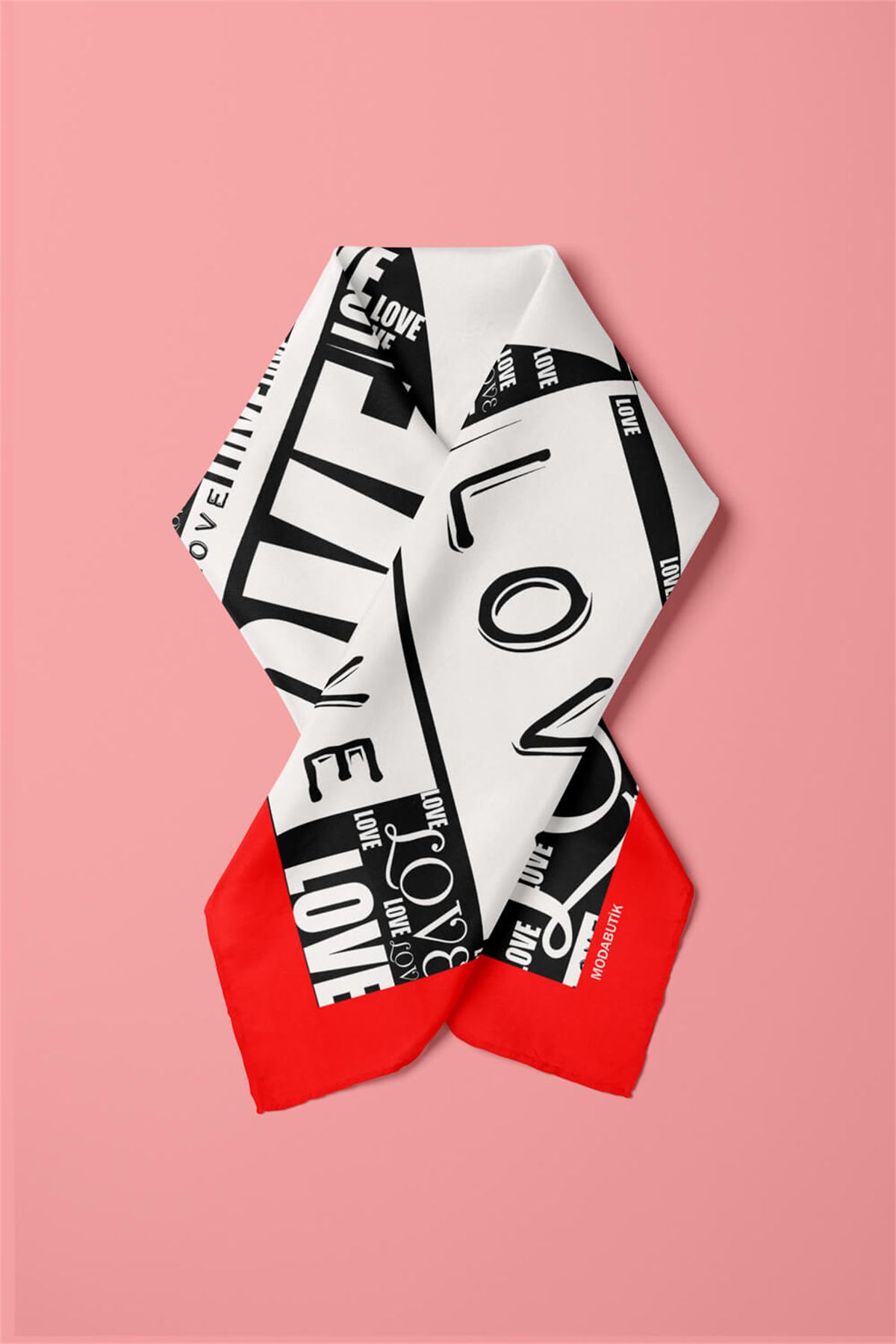 A30 Kadın Love Desenli Bandana 50x50 Siyah Beyaz DG0135-22