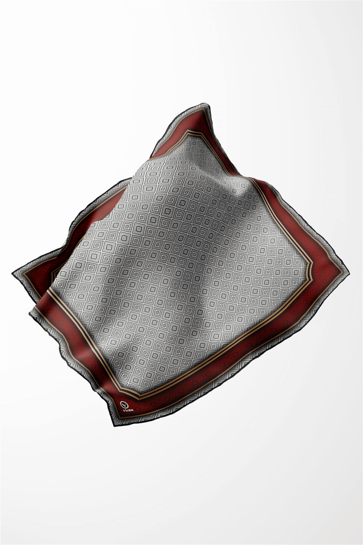 Twill Geometrik Çıtır Desenli Bordo Renkli 90x90 Eşarp (İpek İçermez) Kenar Dikiş Şekli El Dikişli