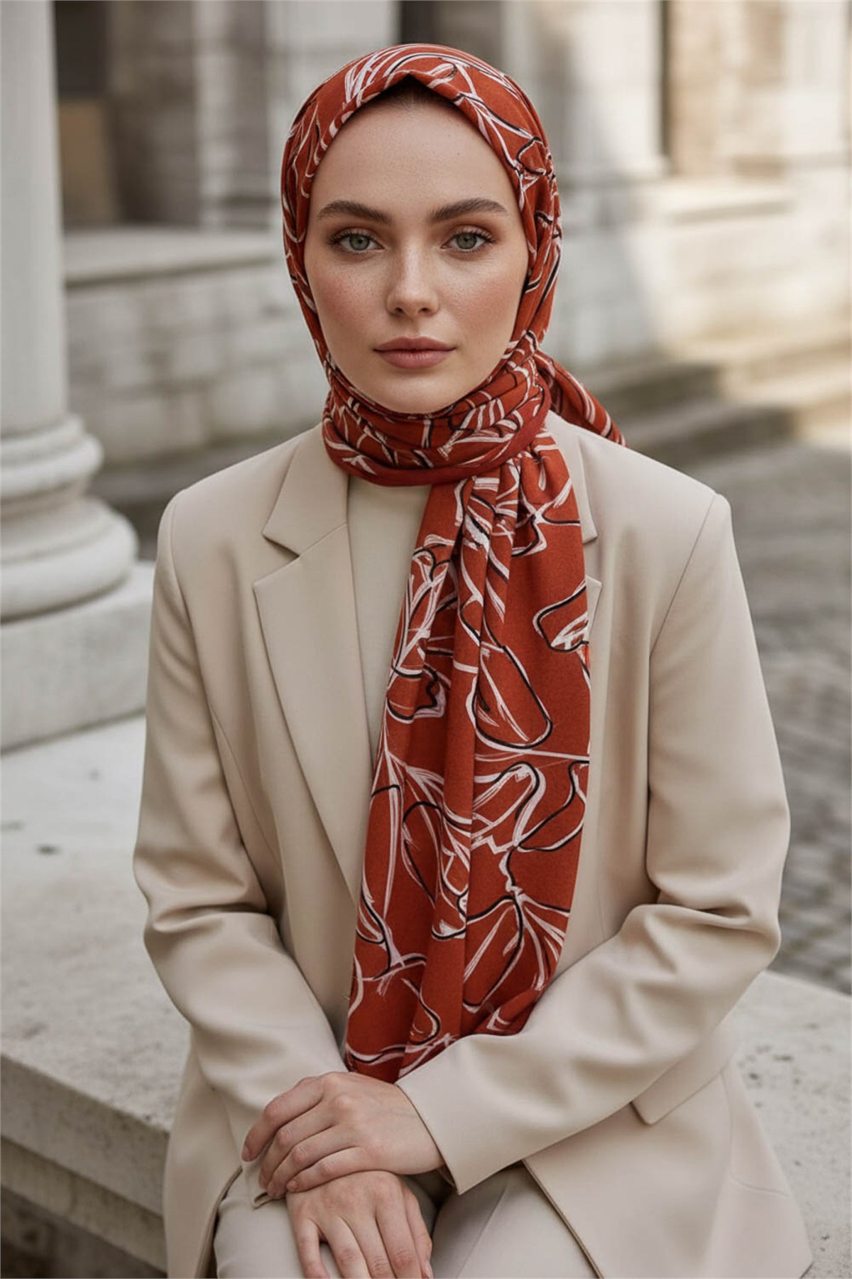 KREP YAPRAK DESENLİ TABA RENKLİ 75X195 KIRIŞMAZ ŞAL
